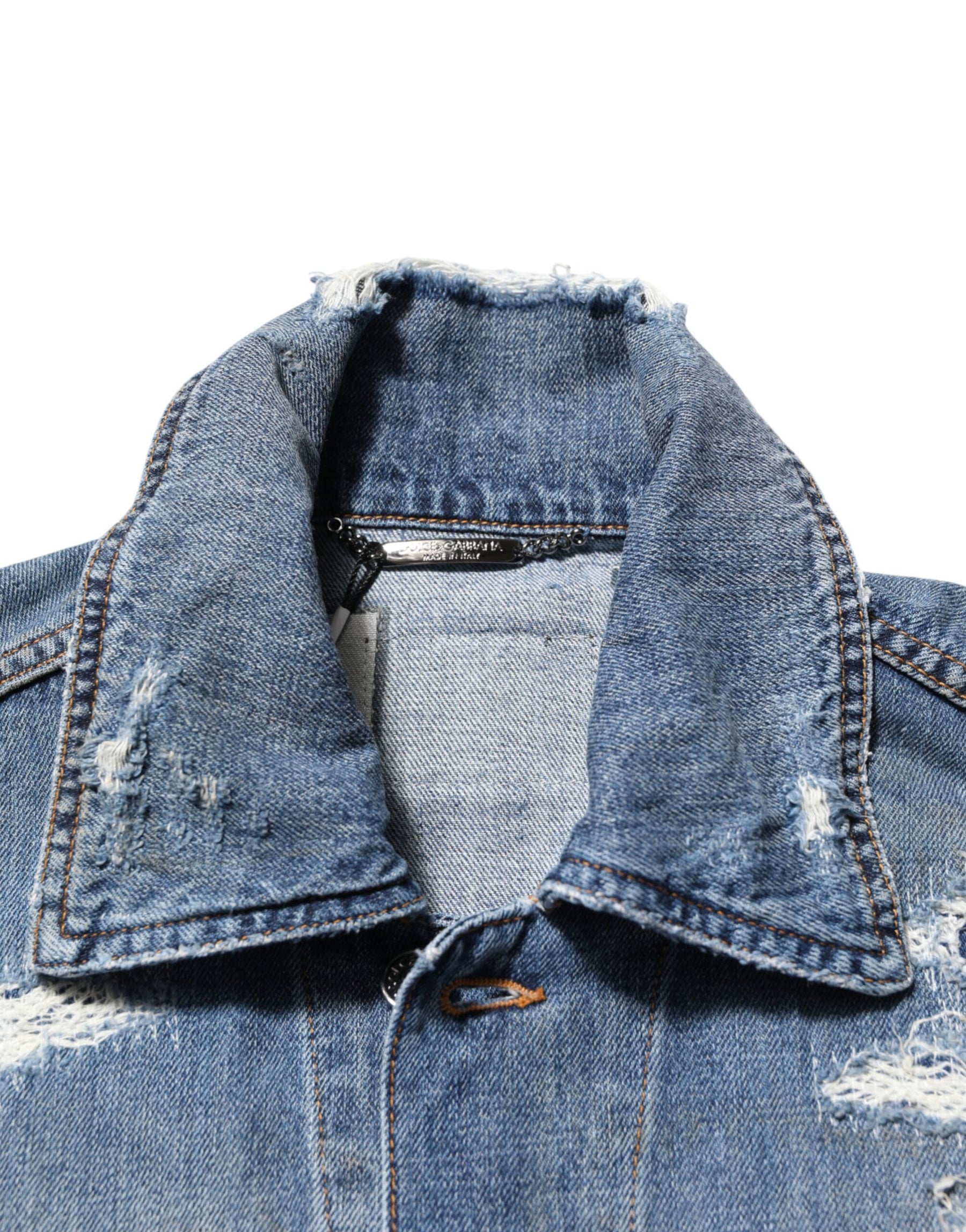Dolce & Gabbana Blue Cotton Tattered Denim Blouson Jacket | Regal Royce