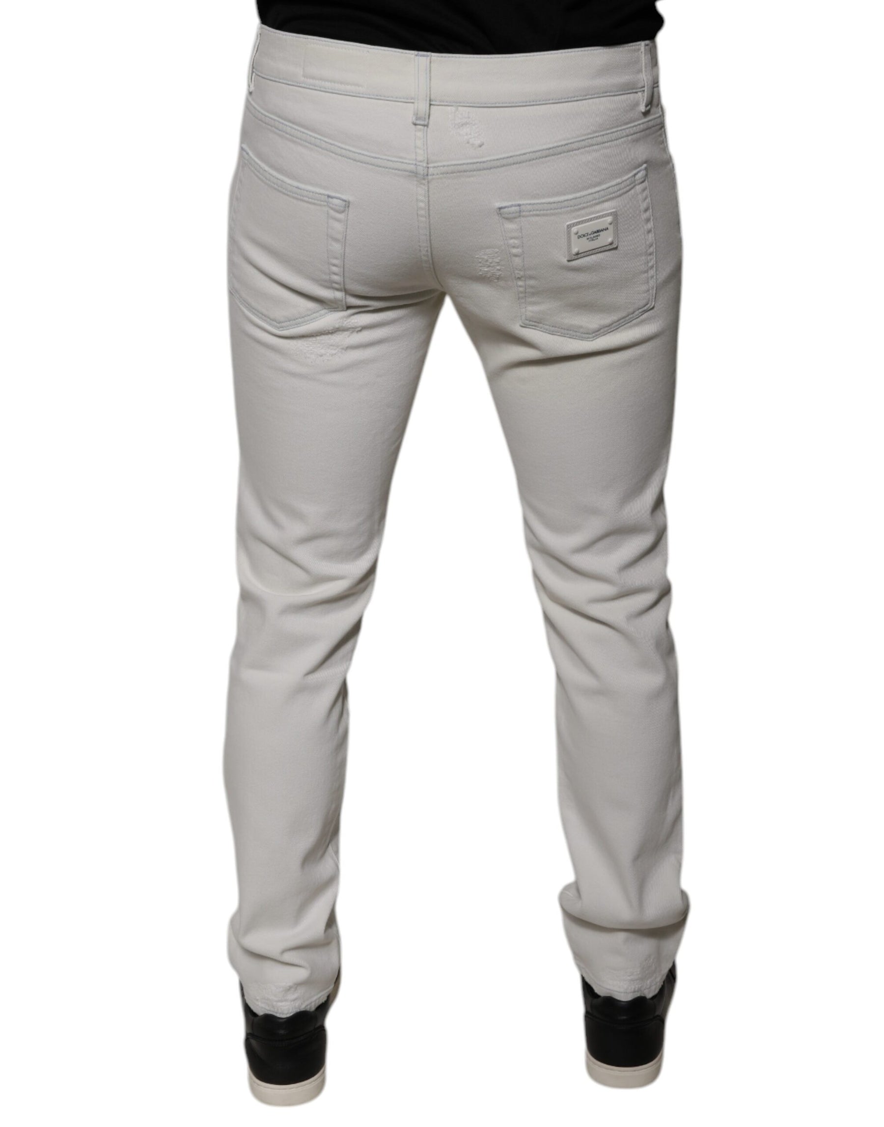 Dolce & Gabbana White Cotton Stretch Skinny Men Denim Jeans | Regal Royce