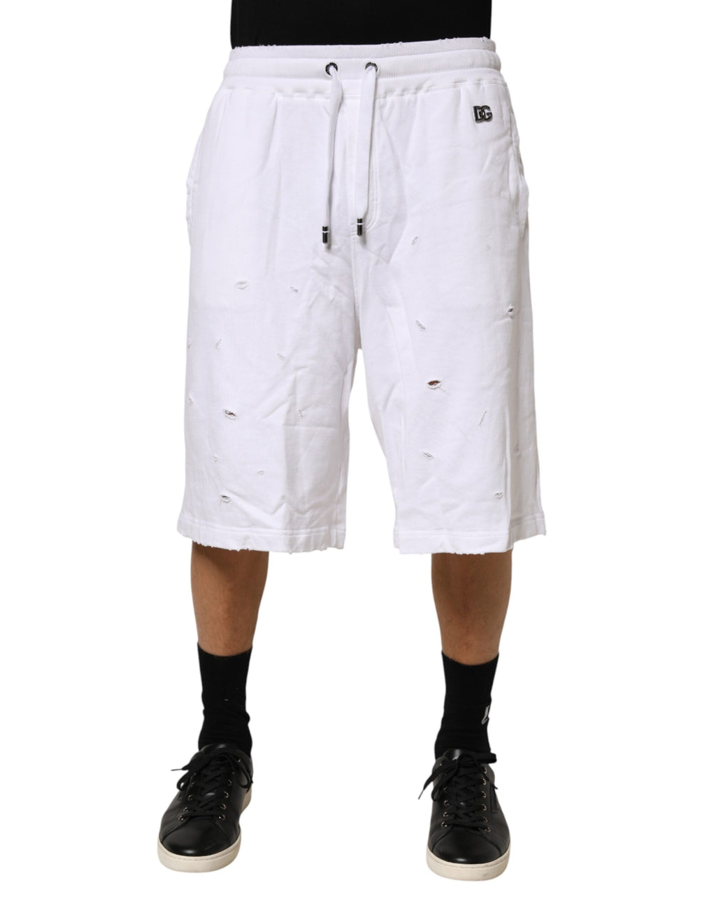 Dolce & Gabbana White Distressed Cotton Men Bermuda Shorts