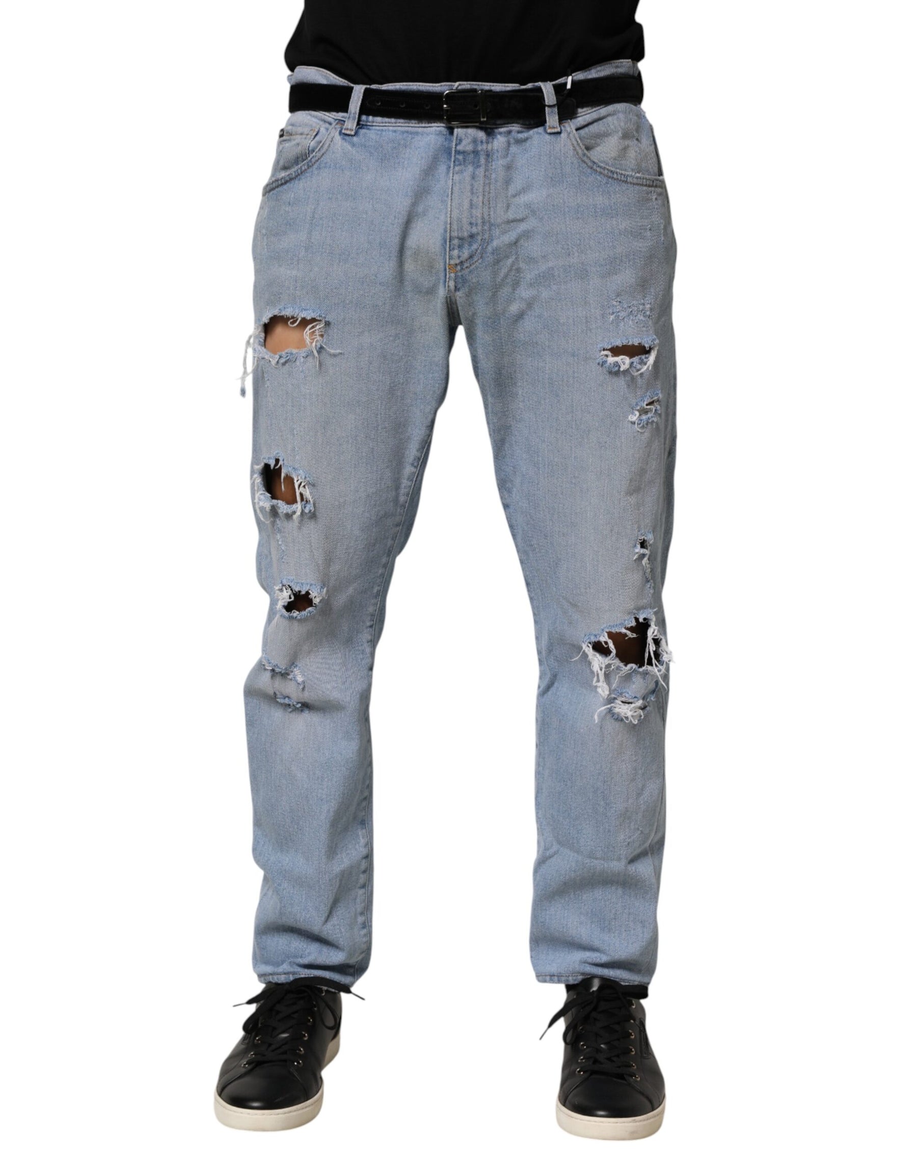 Dolce & Gabbana Blue Cotton Distressed Slim Fit Denim Jeans | Regal Royce