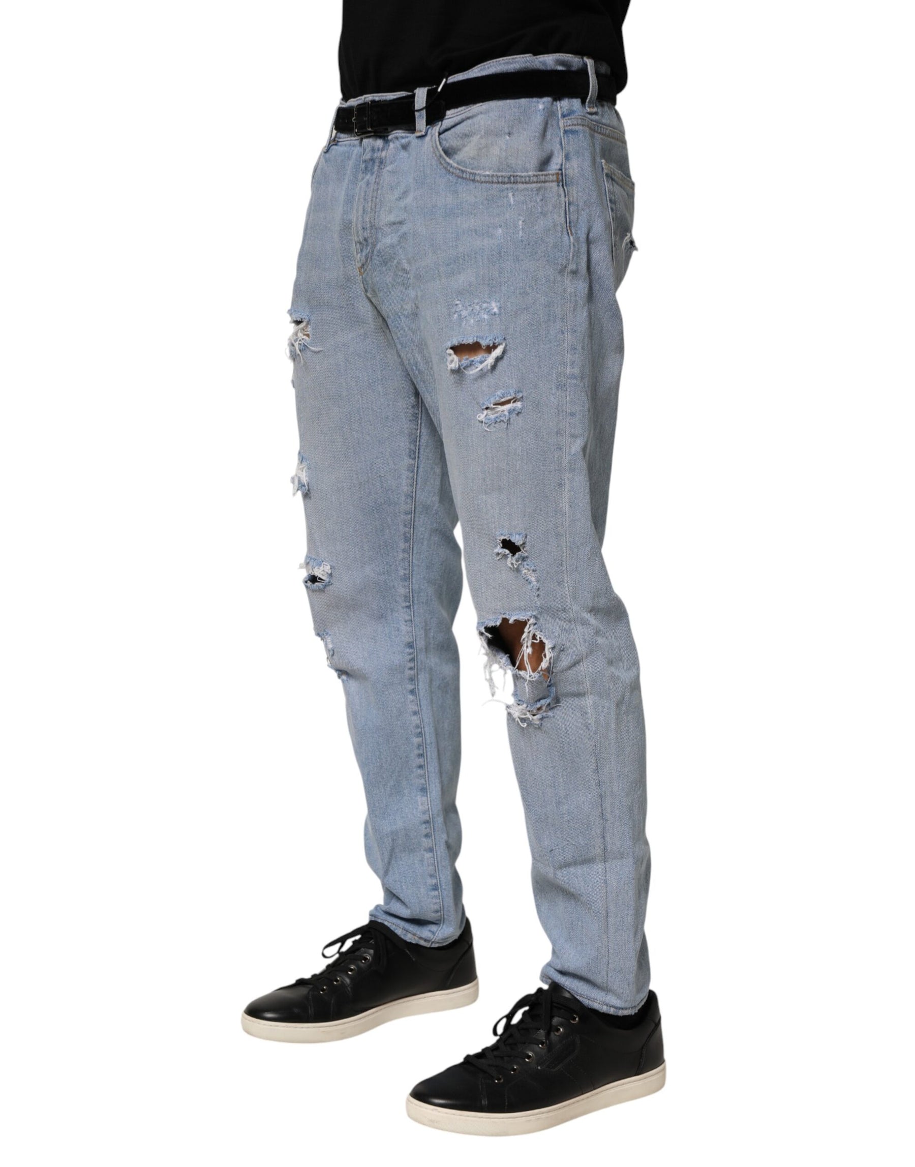 Dolce & Gabbana Blue Cotton Distressed Slim Fit Denim Jeans | Regal Royce