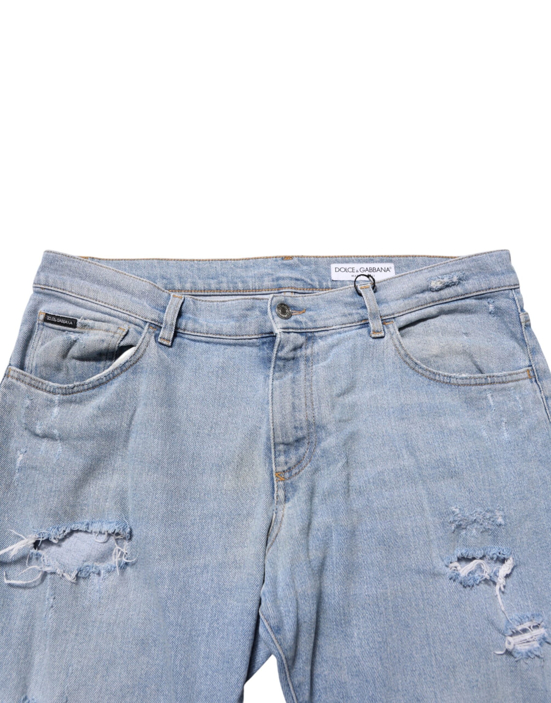 Dolce & Gabbana Blue Cotton Distressed Slim Fit Denim Jeans | Regal Royce
