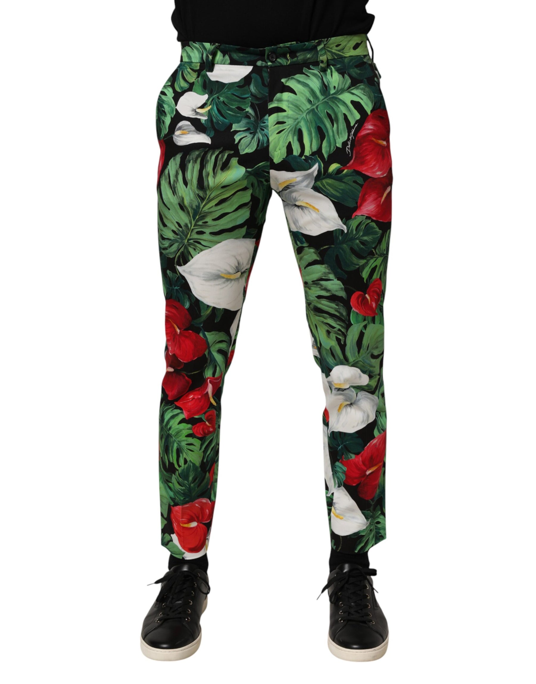 Dolce & Gabbana Multicolor Floral Print Cotton Tapered Pants | Regal Royce