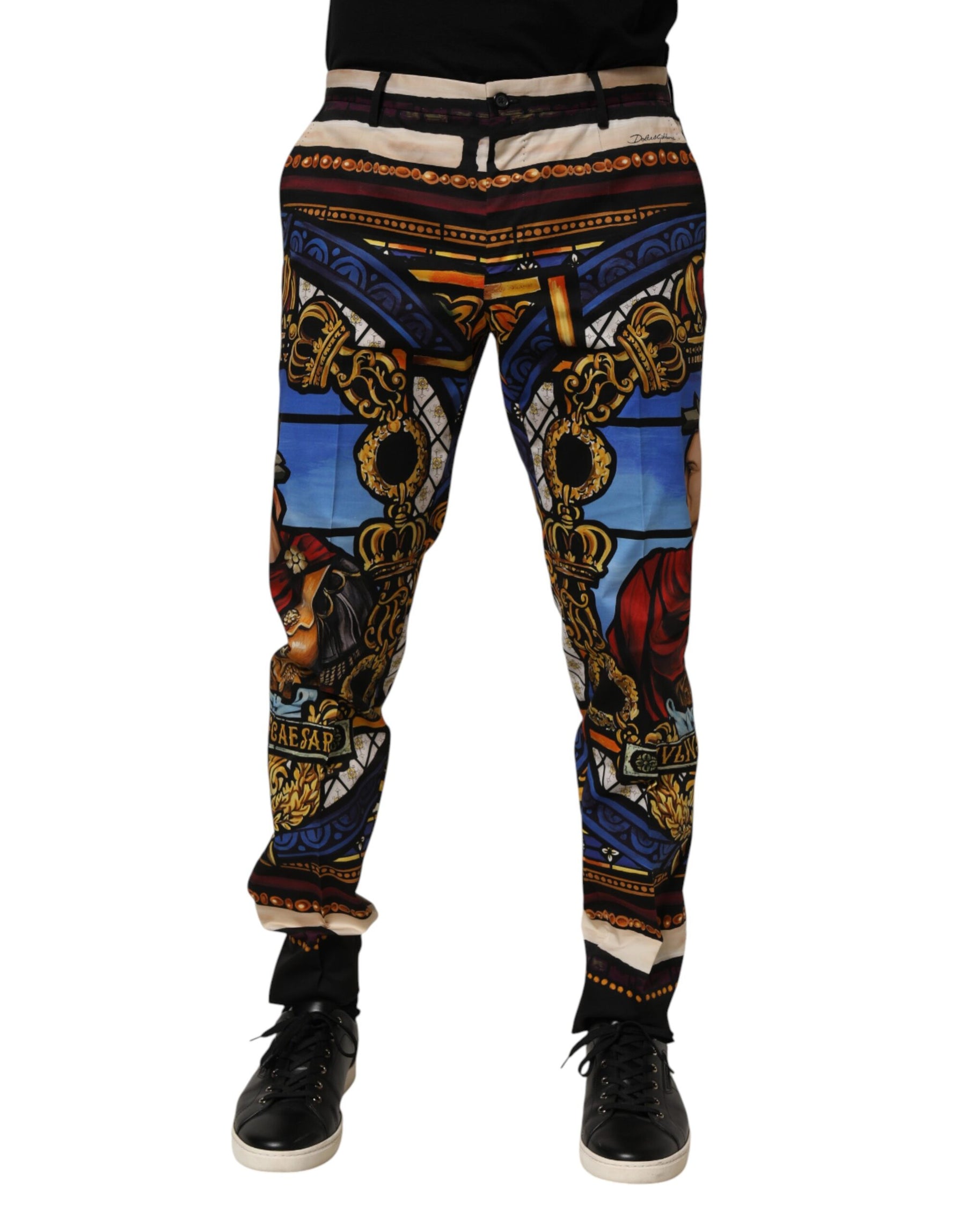 Dolce & Gabbana Multicolor Julias Ceasar Print Tapered Pants | Regal Royce