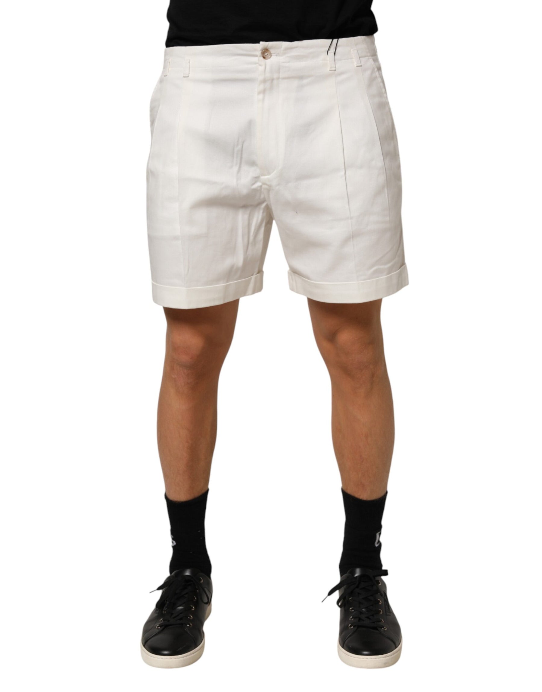 Dolce & Gabbana White Cotton Mid Waist Men Bermuda Shorts | Regal Royce