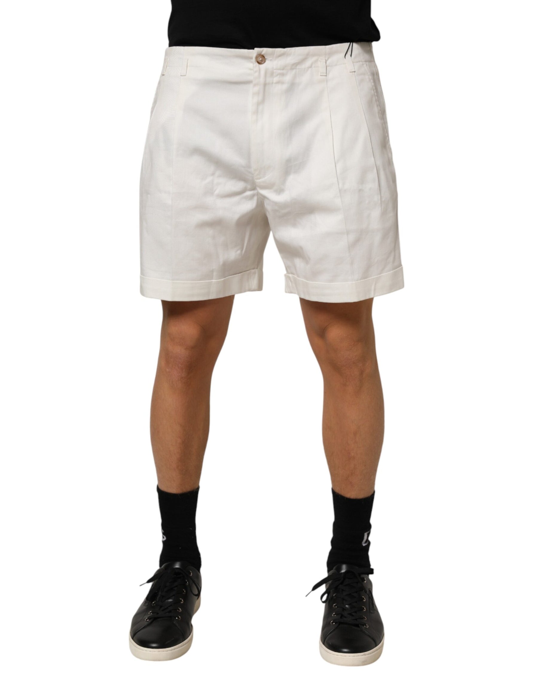 Dolce & Gabbana White Cotton Mid Waist Men Bermuda Shorts | Regal Royce