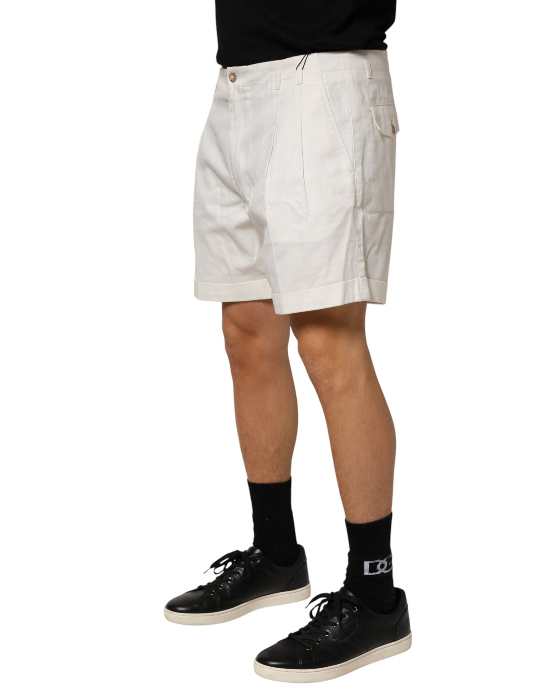 Dolce & Gabbana White Cotton Mid Waist Men Bermuda Shorts | Regal Royce