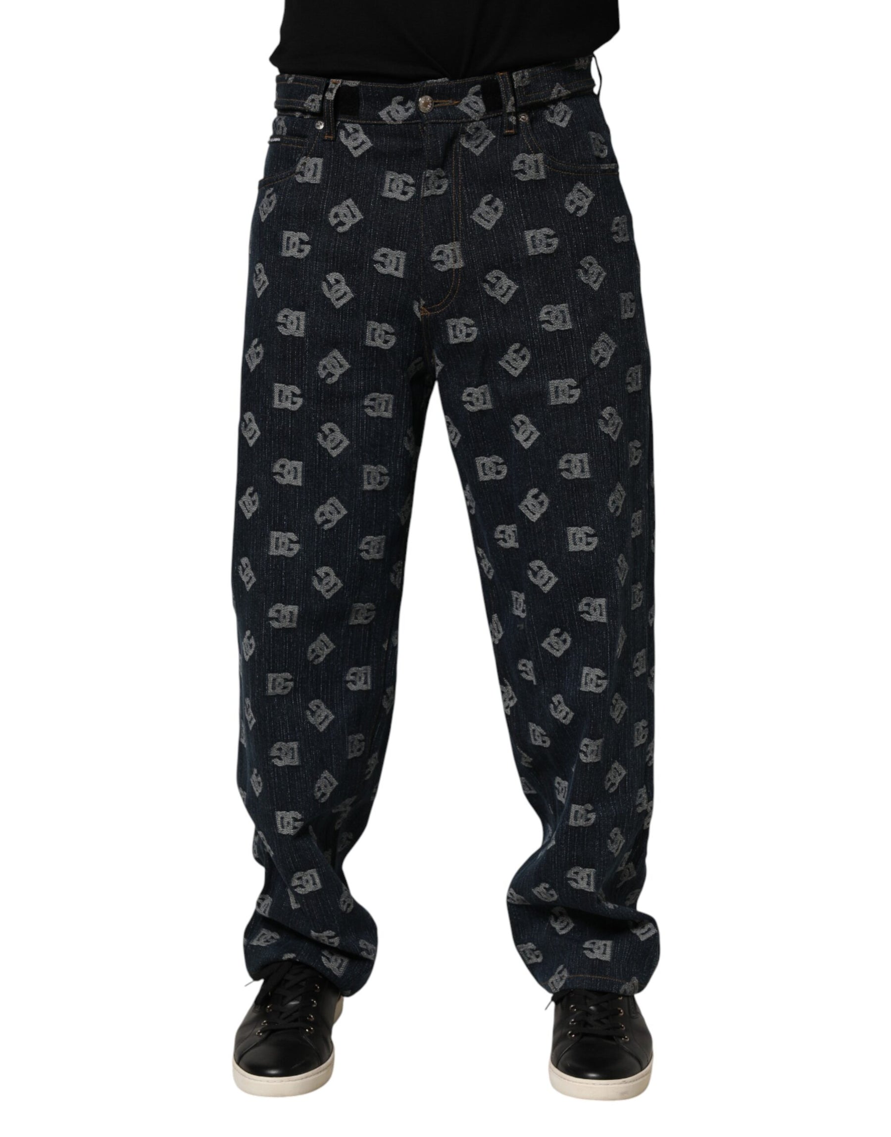 Dolce & Gabbana Blue Logo Print Straight Denim Men Jeans | Regal Royce