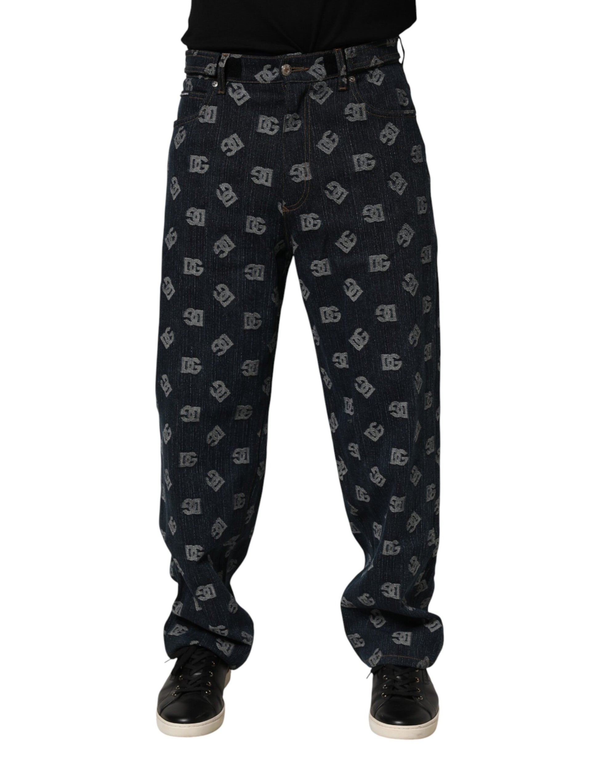 Dolce & Gabbana Blue Logo Print Straight Denim Men Jeans