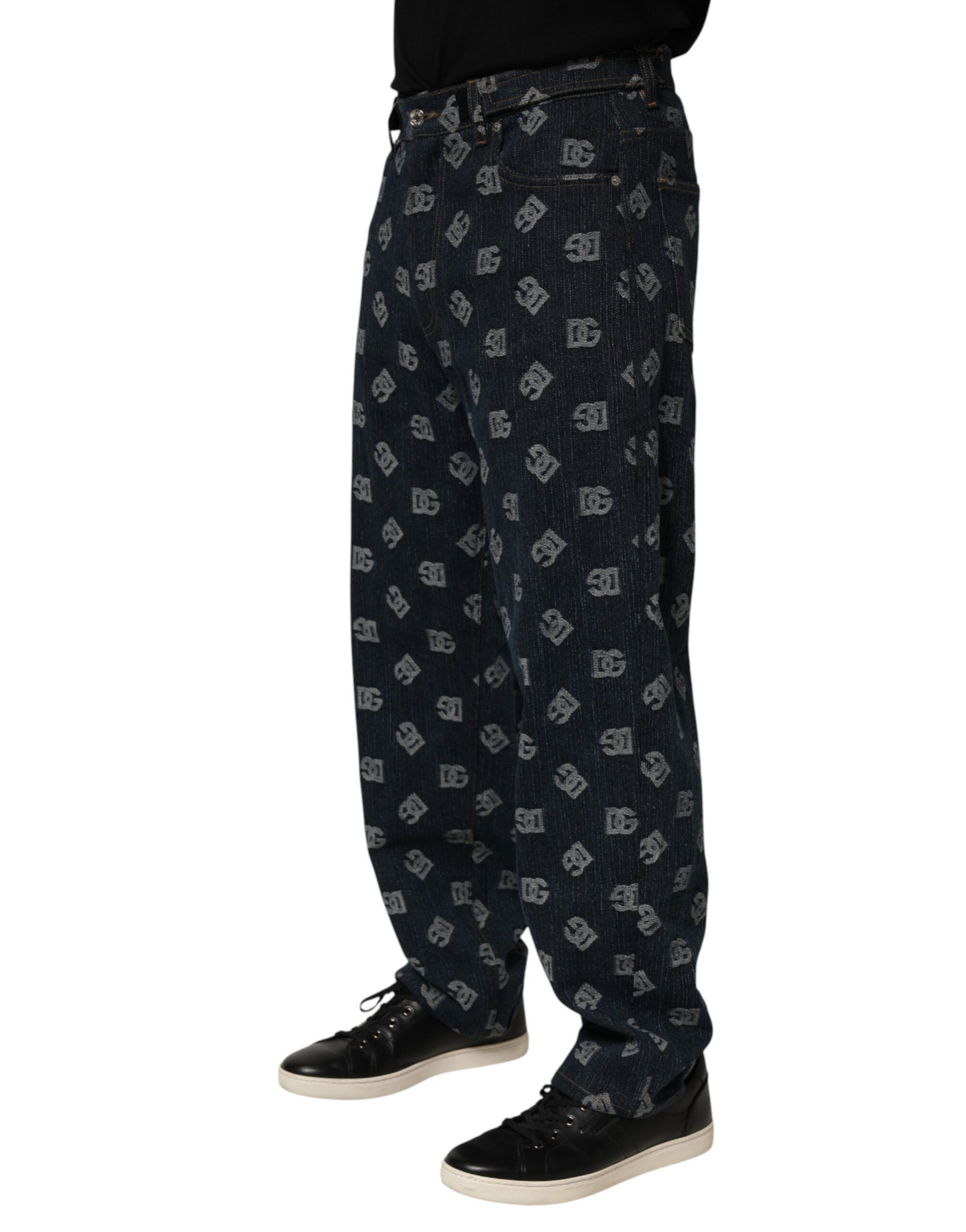 Dolce & Gabbana Blue Logo Print Straight Denim Men Jeans | Regal Royce