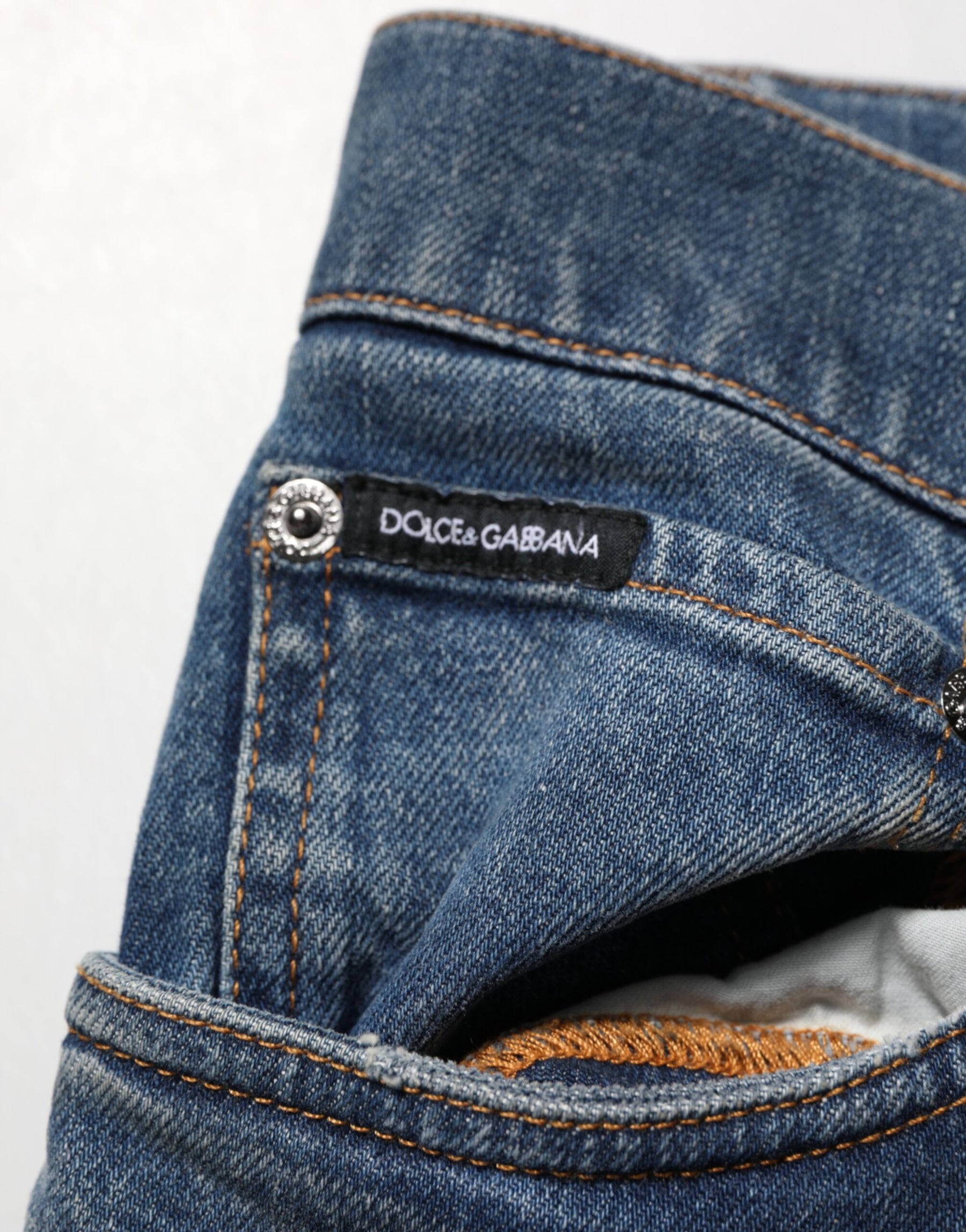 Dolce & Gabbana Blue Tattered Cotton Skinny Men Denim Jeans | Regal Royce