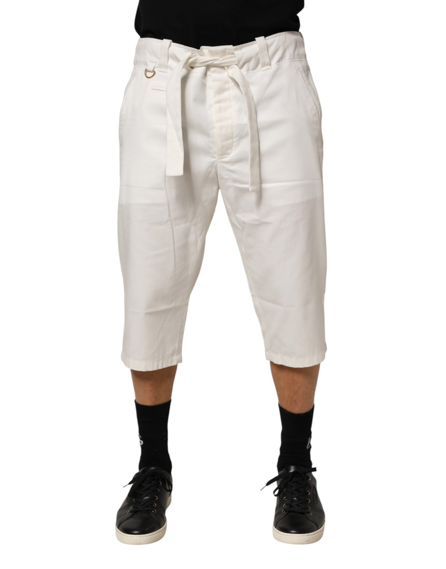 Dolce & Gabbana White Cotton Stretch Cropped Trouser Pants | Regal Royce