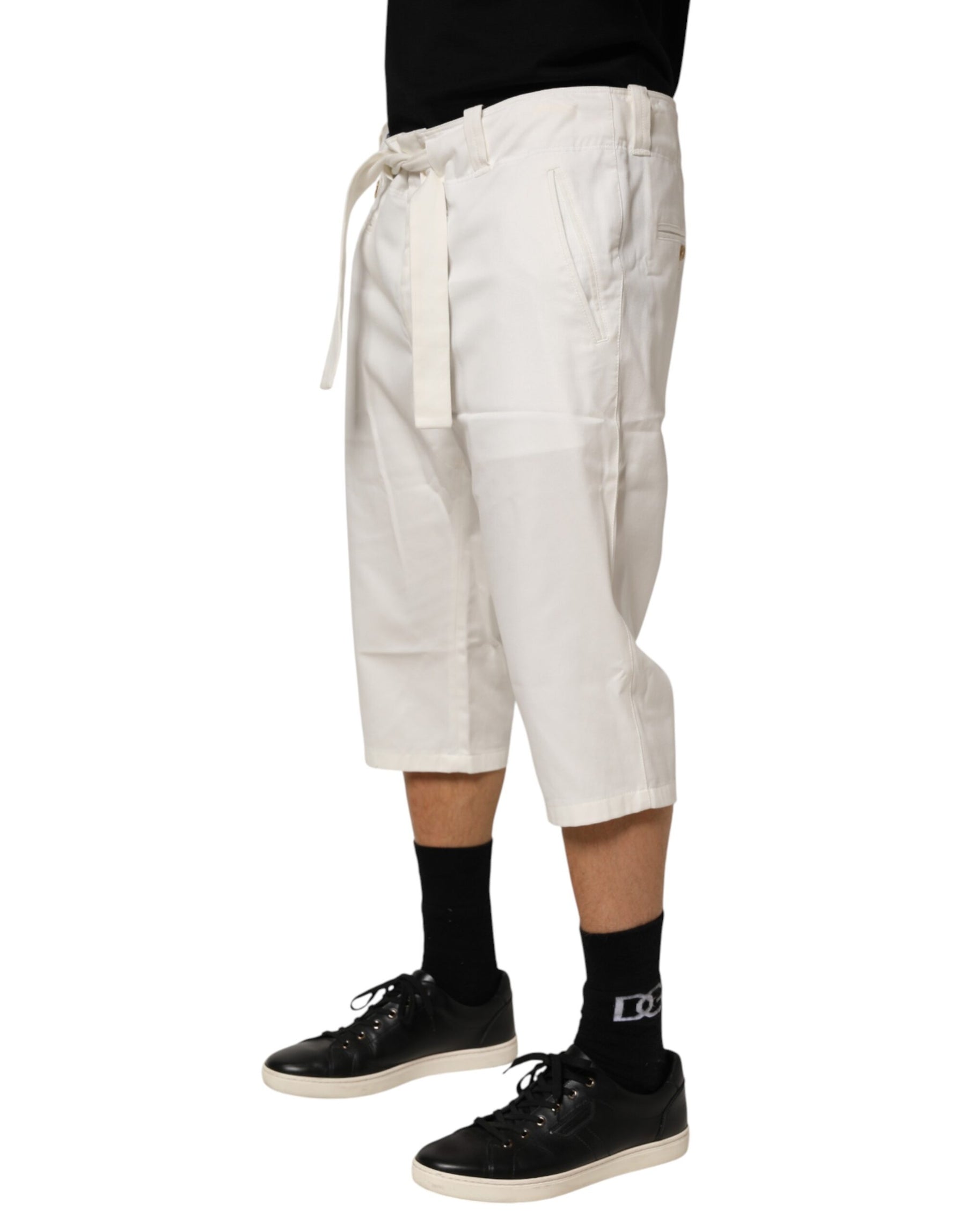 Dolce & Gabbana White Cotton Stretch Cropped Trouser Pants | Regal Royce