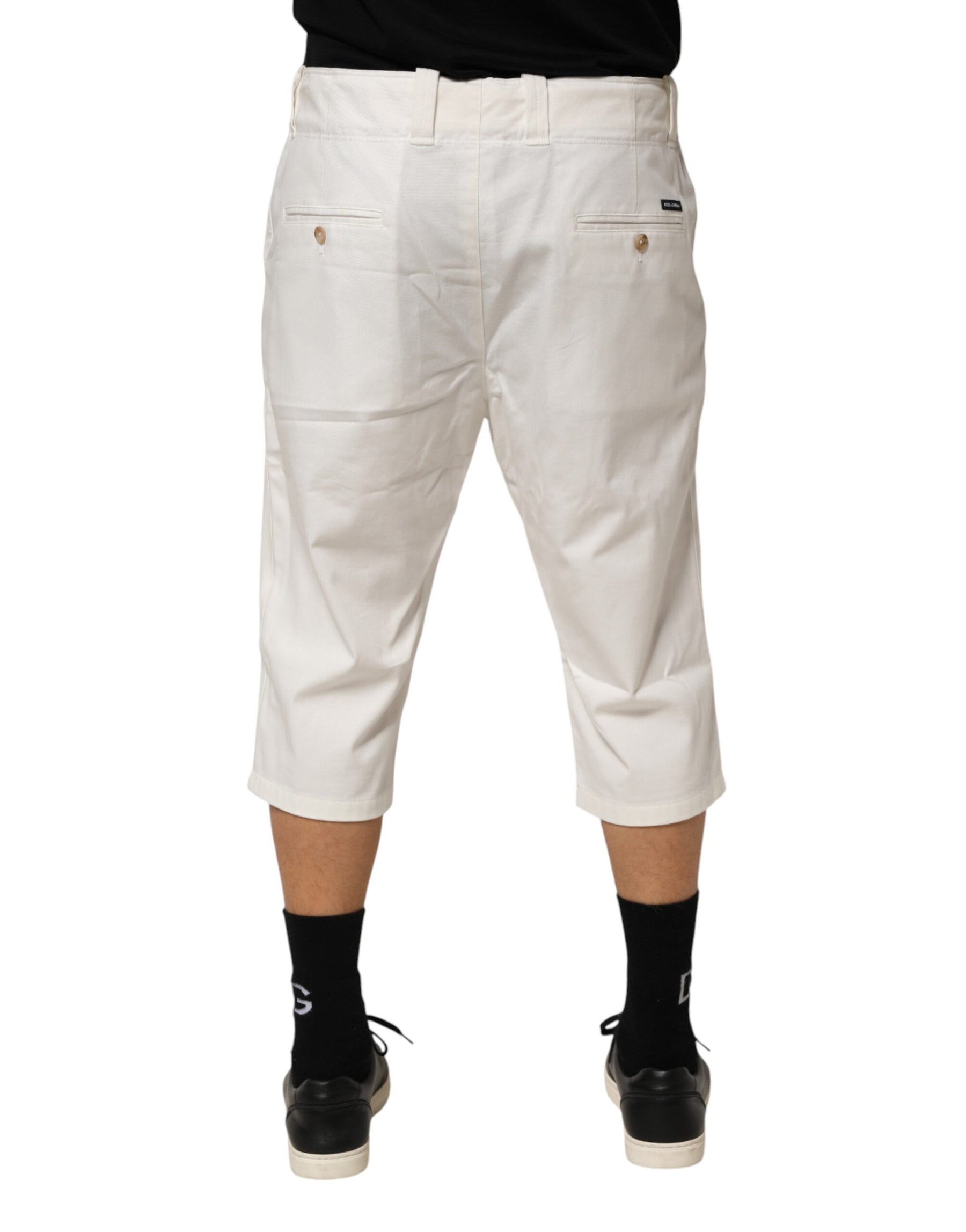 Dolce & Gabbana White Cotton Stretch Cropped Trouser Pants | Regal Royce