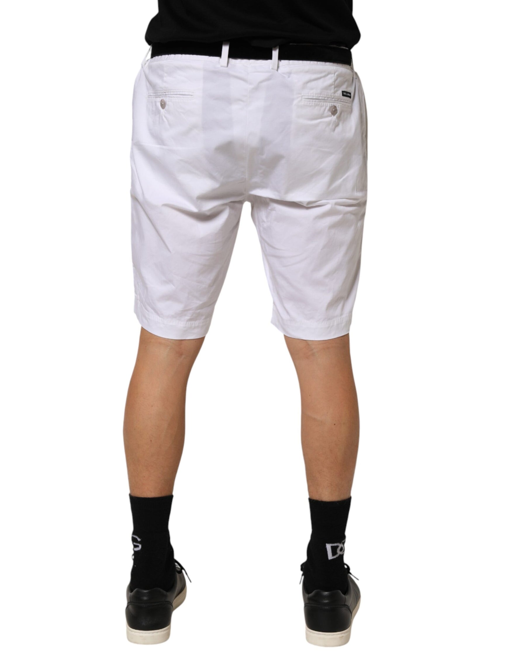 Dolce & Gabbana White Cotton Stretch Men Bermuda Pants | Regal Royce