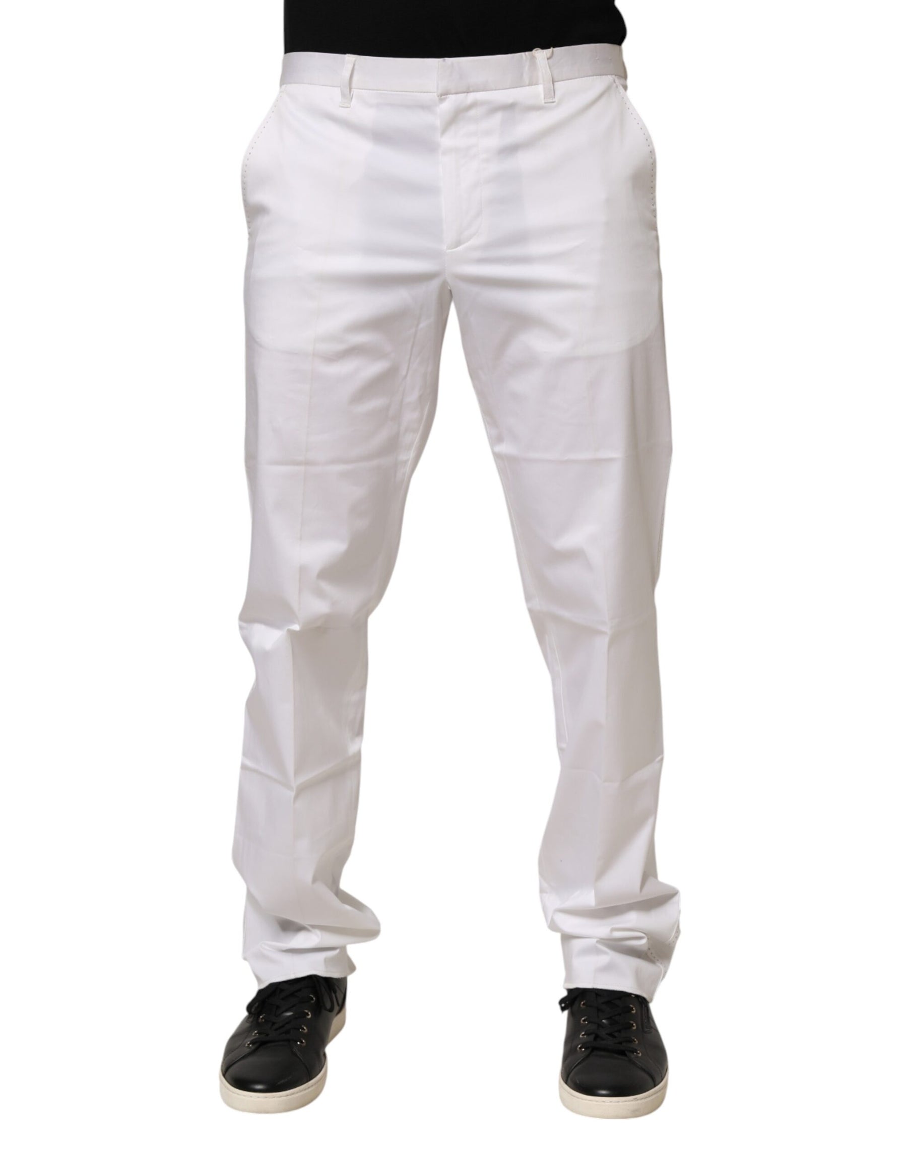 John Richmond White Cotton Stretch Dress Formal Men Trouser Pants | Regal Royce
