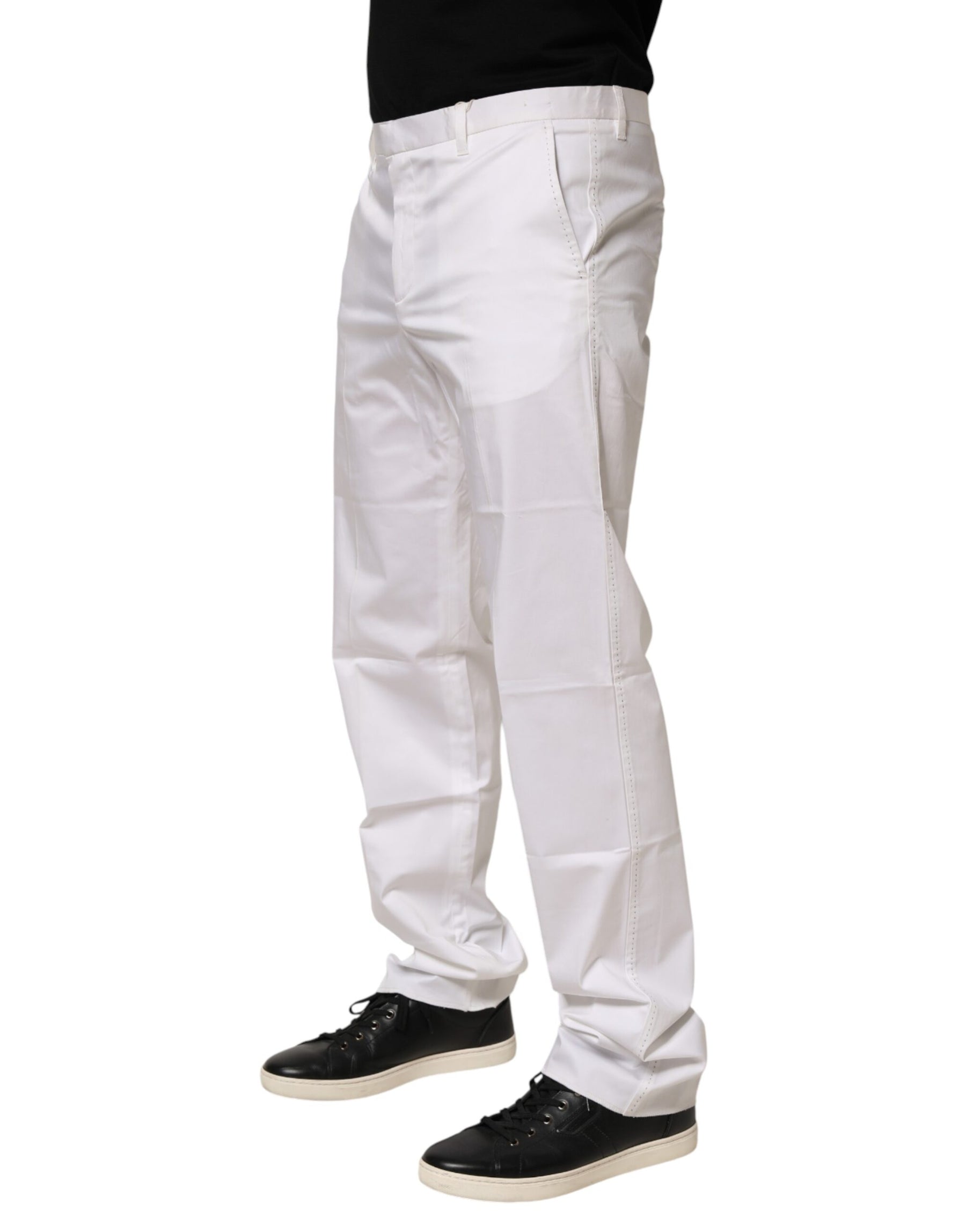 John Richmond White Cotton Stretch Dress Formal Men Trouser Pants | Regal Royce