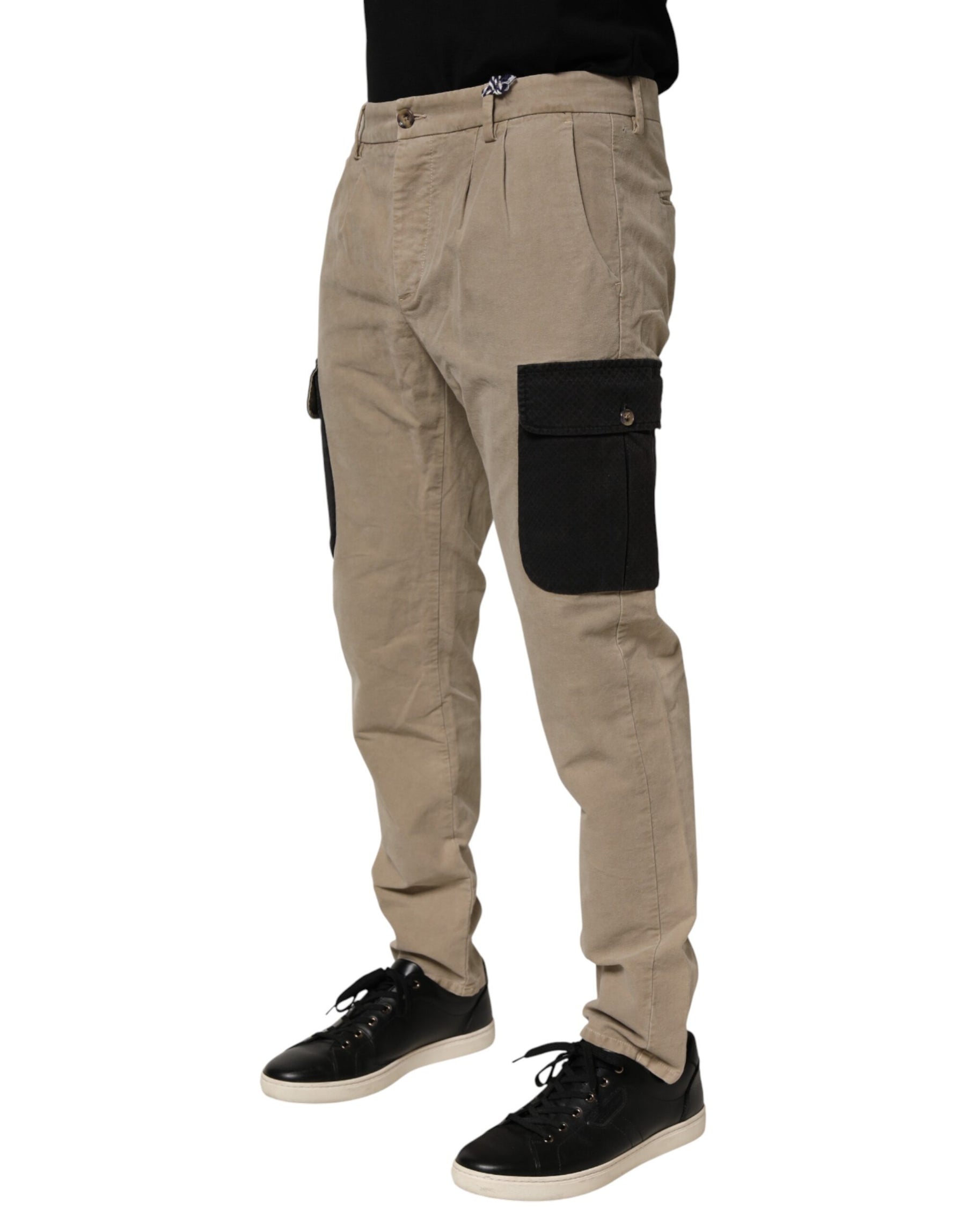 AT.P.CO Beige Mid Waist Skinny Men Cargo Chino Trouser Pants | Regal Royce