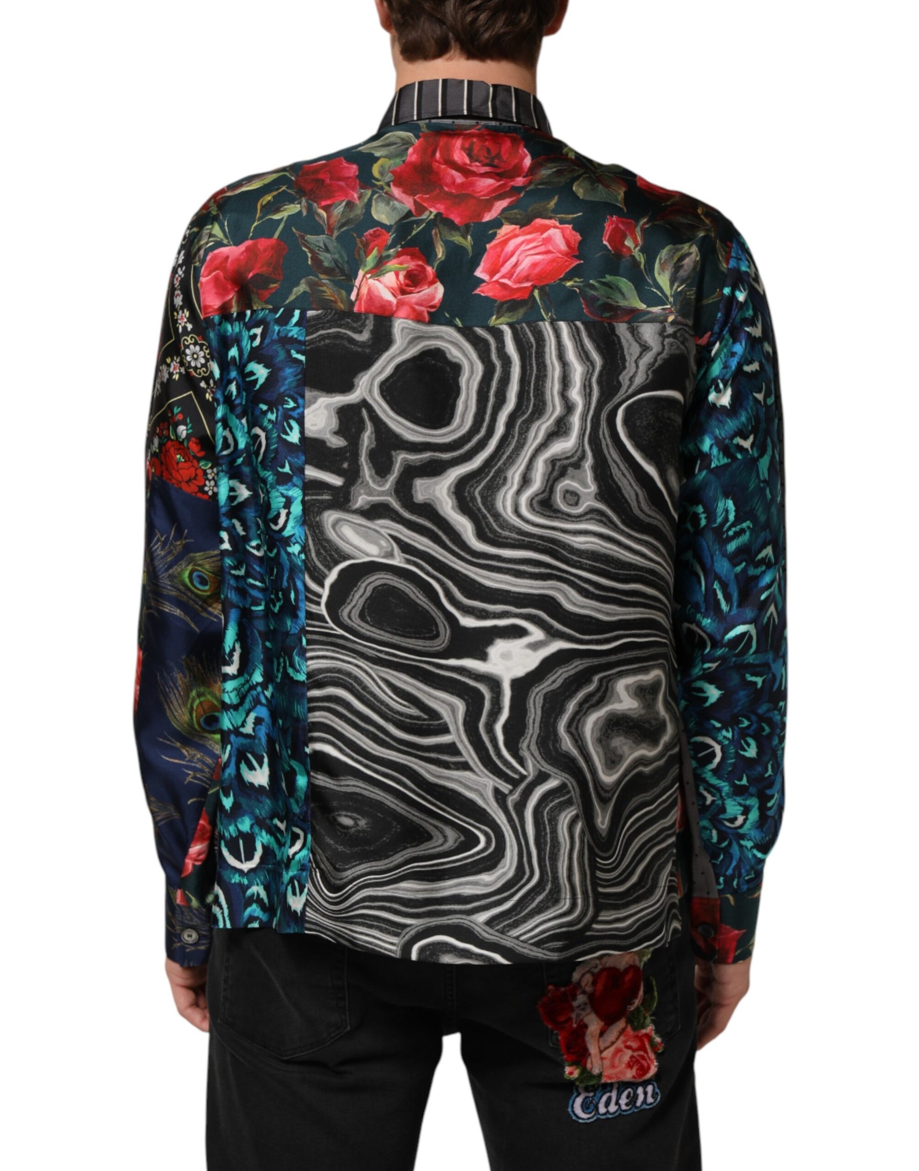 Dolce & Gabbana Multicolor Patchwork Long Sleeves Silk Shirt | Regal Royce