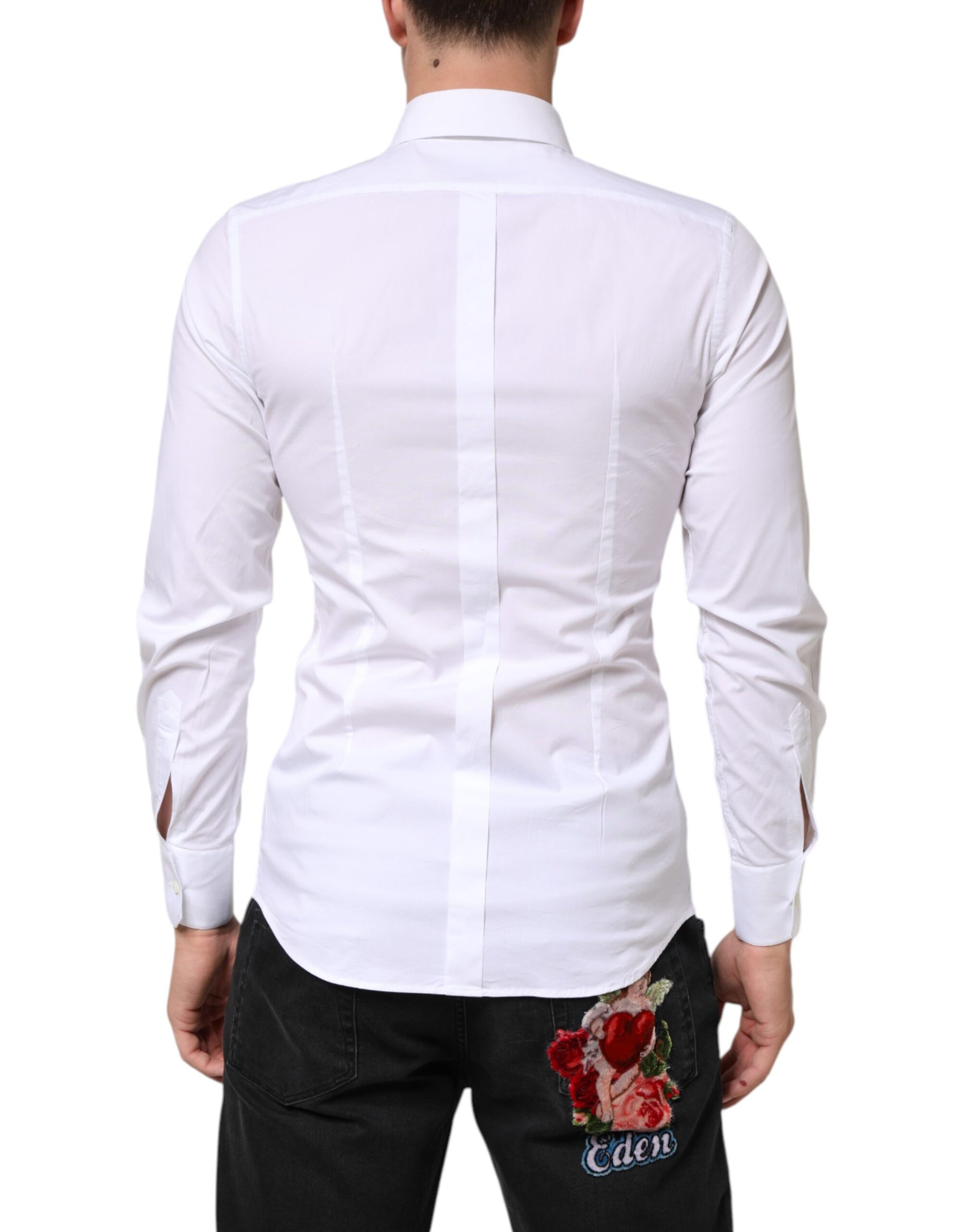 Dolce & Gabbana White Cotton GOLD Formal Men Dress Shirt | Regal Royce