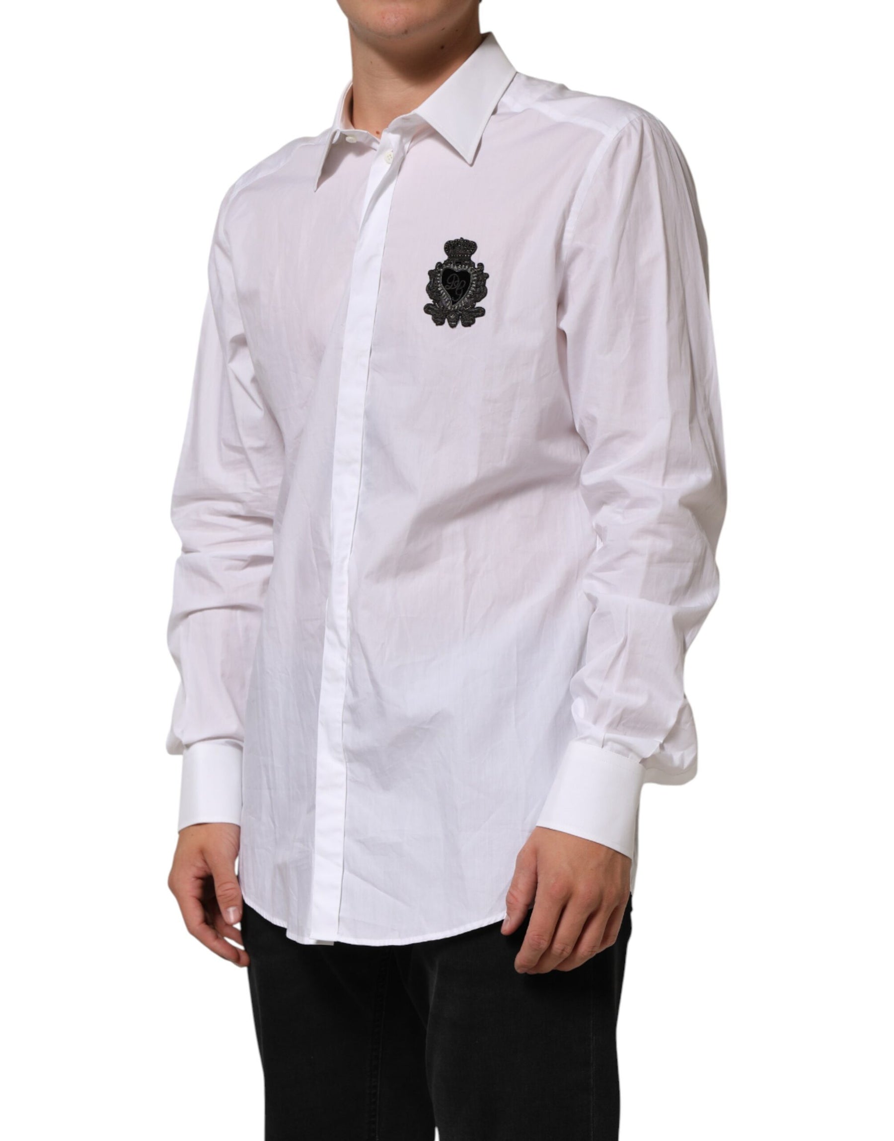 Dolce & Gabbana White Cotton MARTINI DG Patch Dress Shirt | Regal Royce