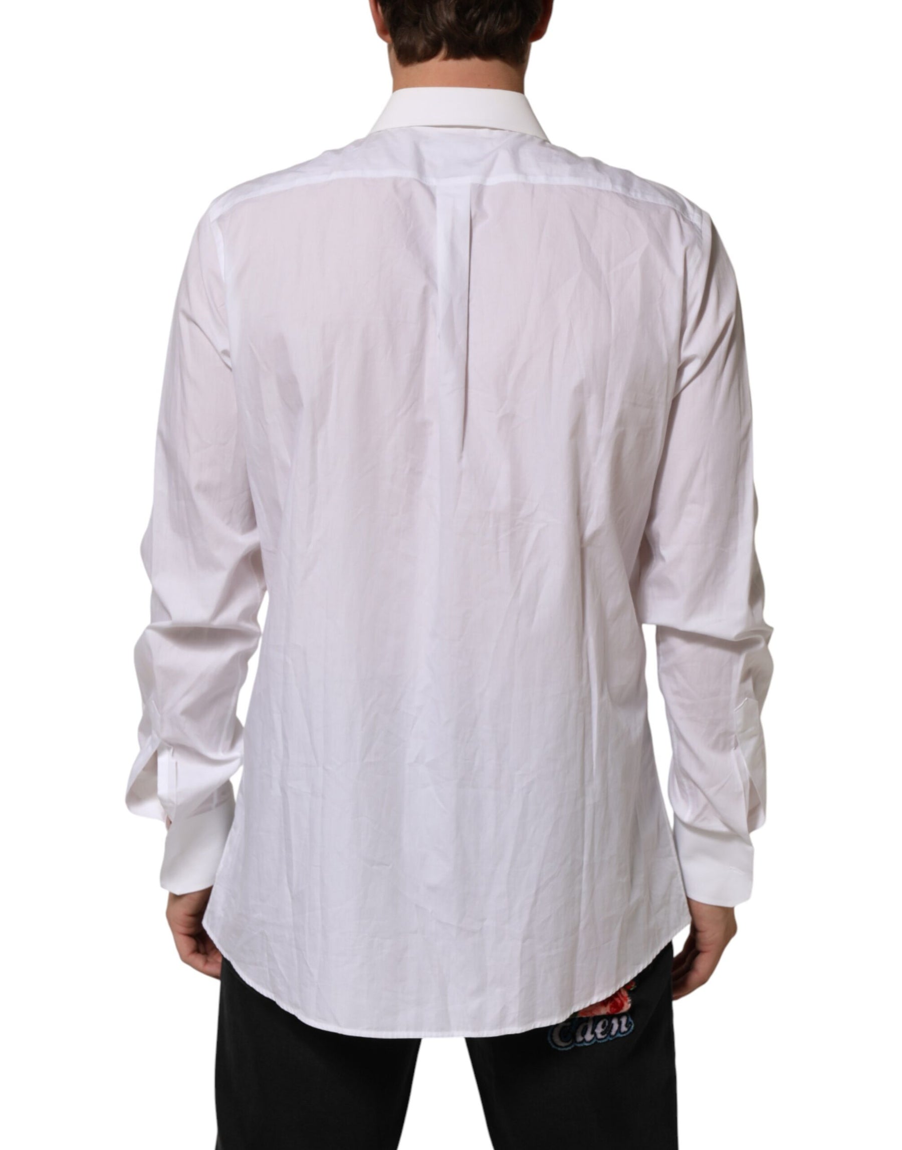 Dolce & Gabbana White Cotton MARTINI DG Patch Dress Shirt | Regal Royce