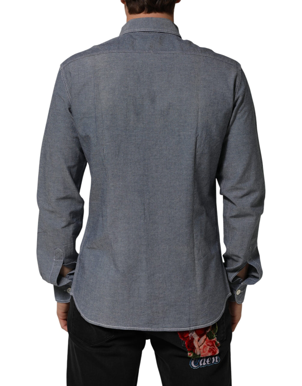 AGLINI Blue Denim Regular Fit Collared Long Sleeve Casual Shirt