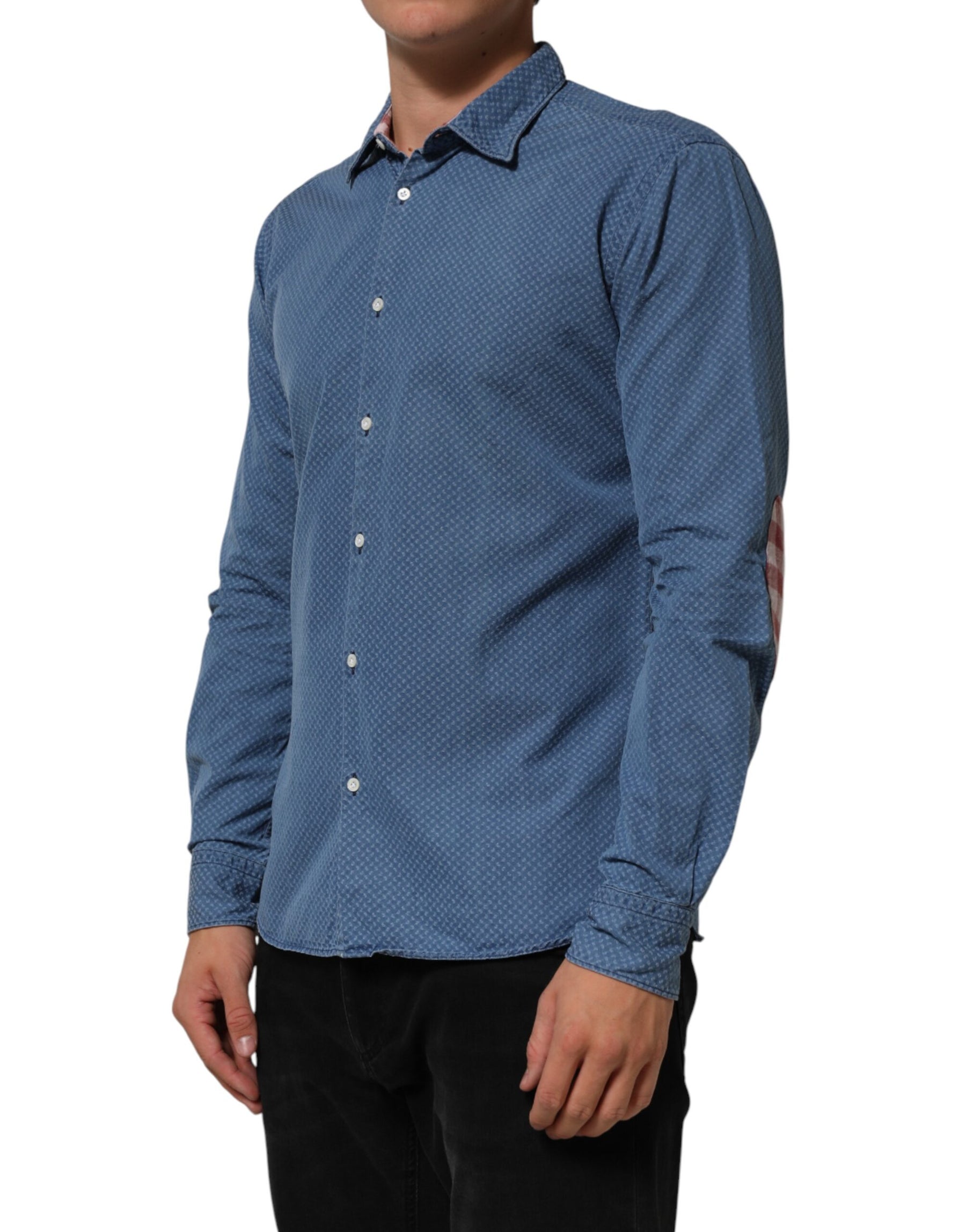 AGLINI Blue Cotton Slim Fit Collared Long Sleeve Casual Shirt | Regal Royce