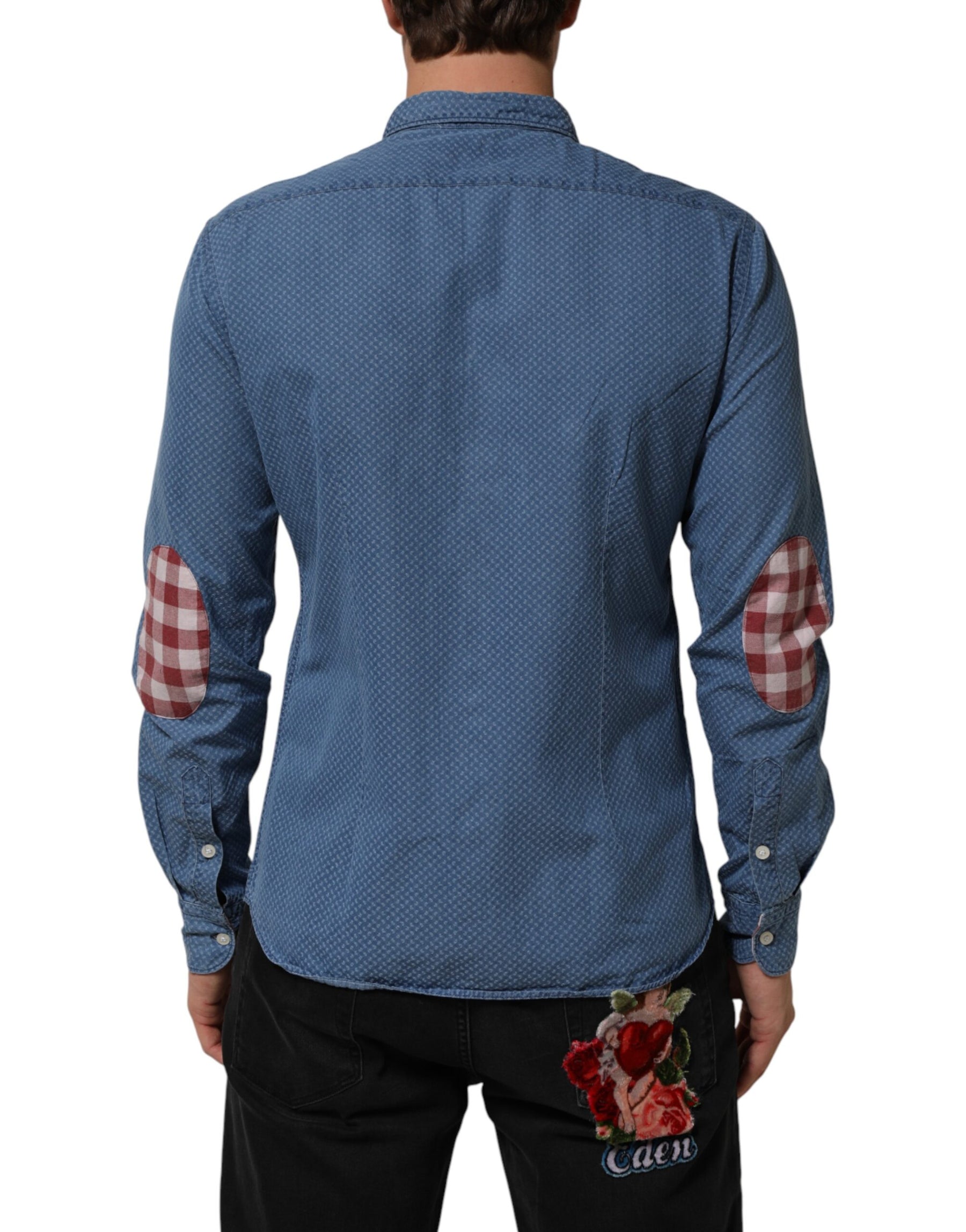 AGLINI Blue Cotton Slim Fit Collared Long Sleeve Casual Shirt | Regal Royce