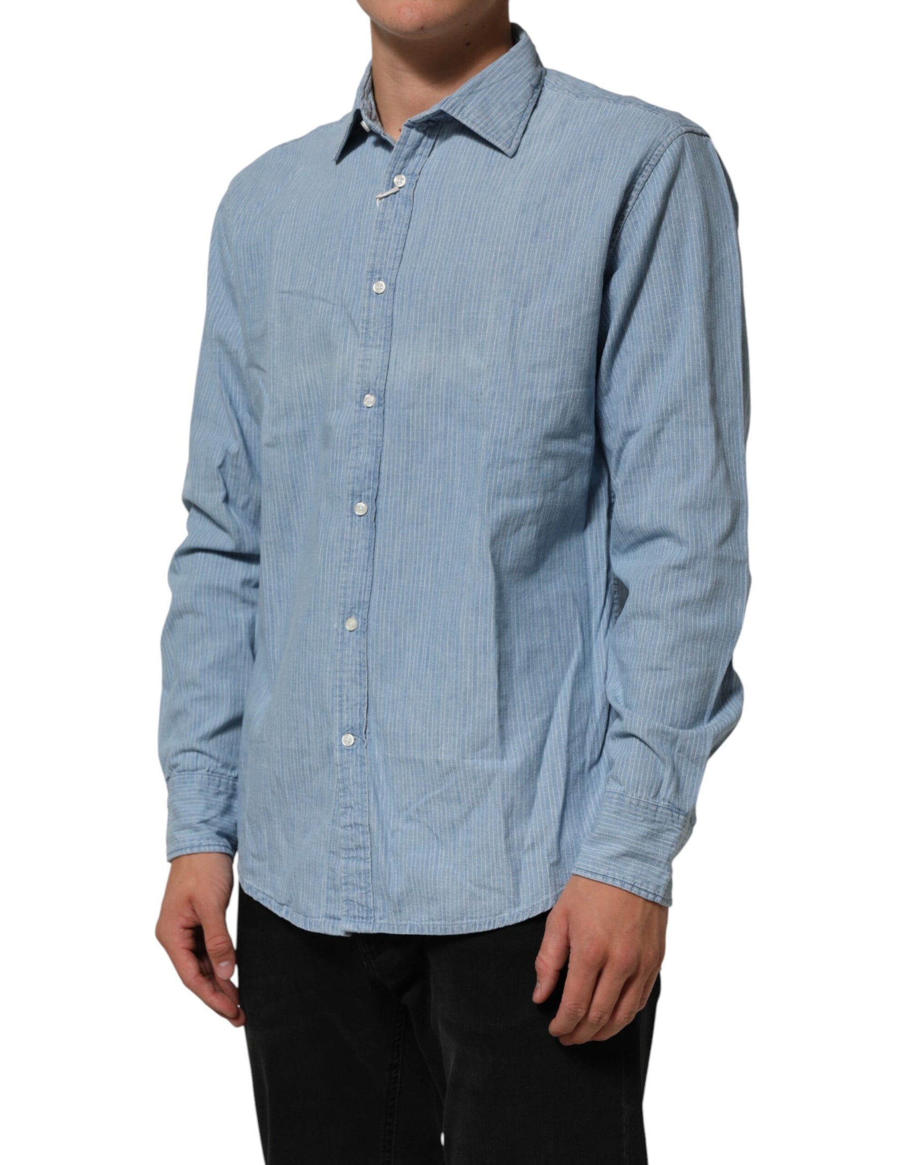 Deperlu Blue Denim Regular Fit Collared Long Sleeve Men Shirt | Regal Royce
