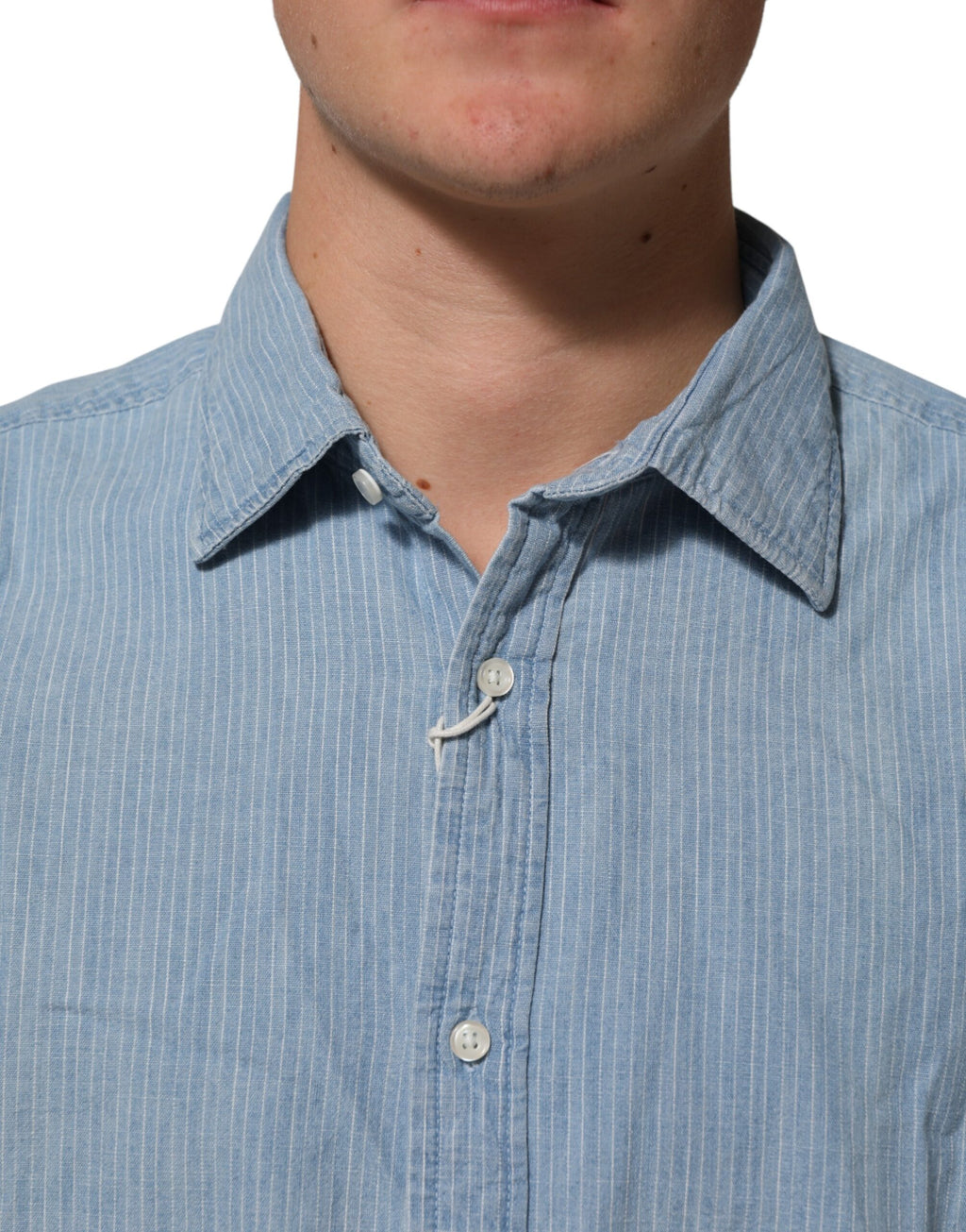 Deperlu Blue Denim Regular Fit Collared Long Sleeve Men Shirt