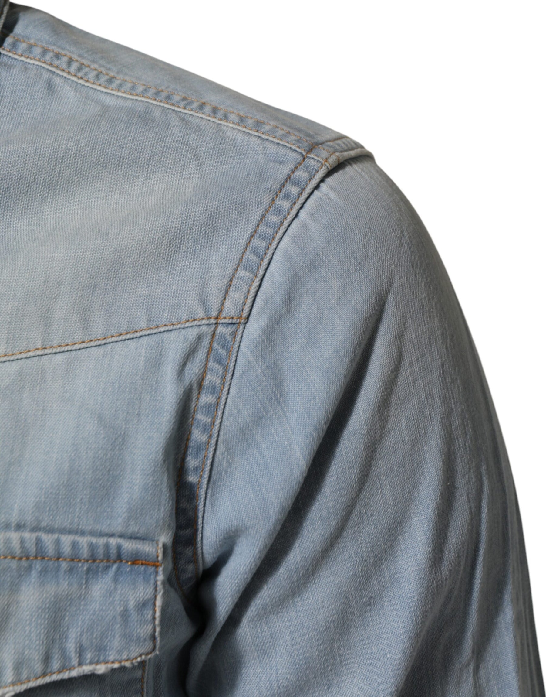 Maison Clochard Blue Denim Collared Long Sleeve Men Shirt | Regal Royce