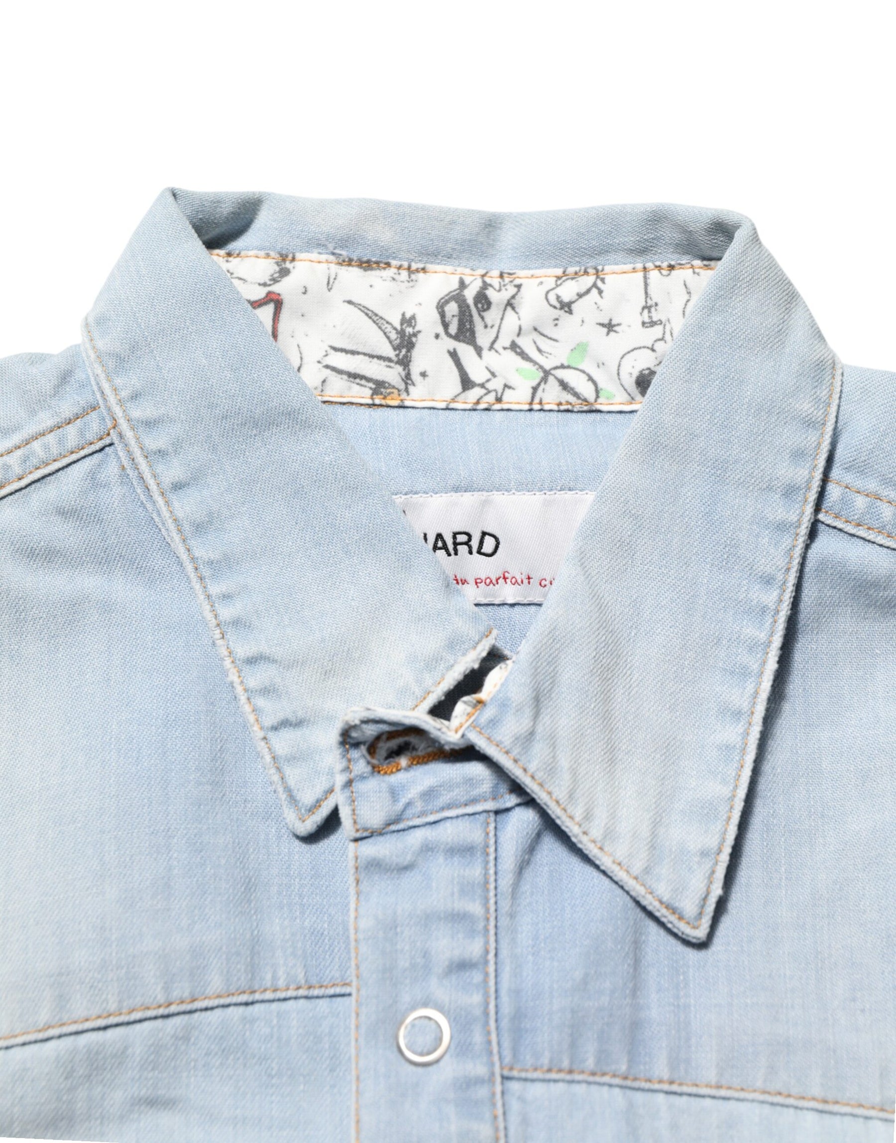 Maison Clochard Blue Denim Collared Long Sleeve Men Shirt | Regal Royce