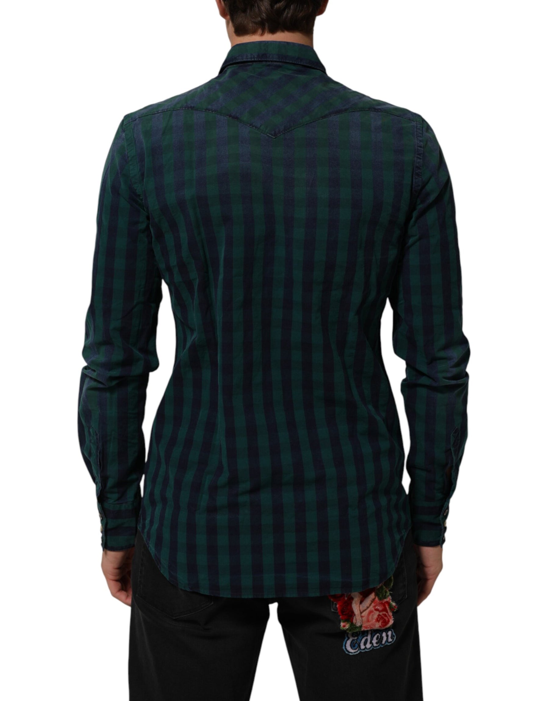AGLINI Green Checkered Cotton Button Down Long Sleeves Shirt | Regal Royce