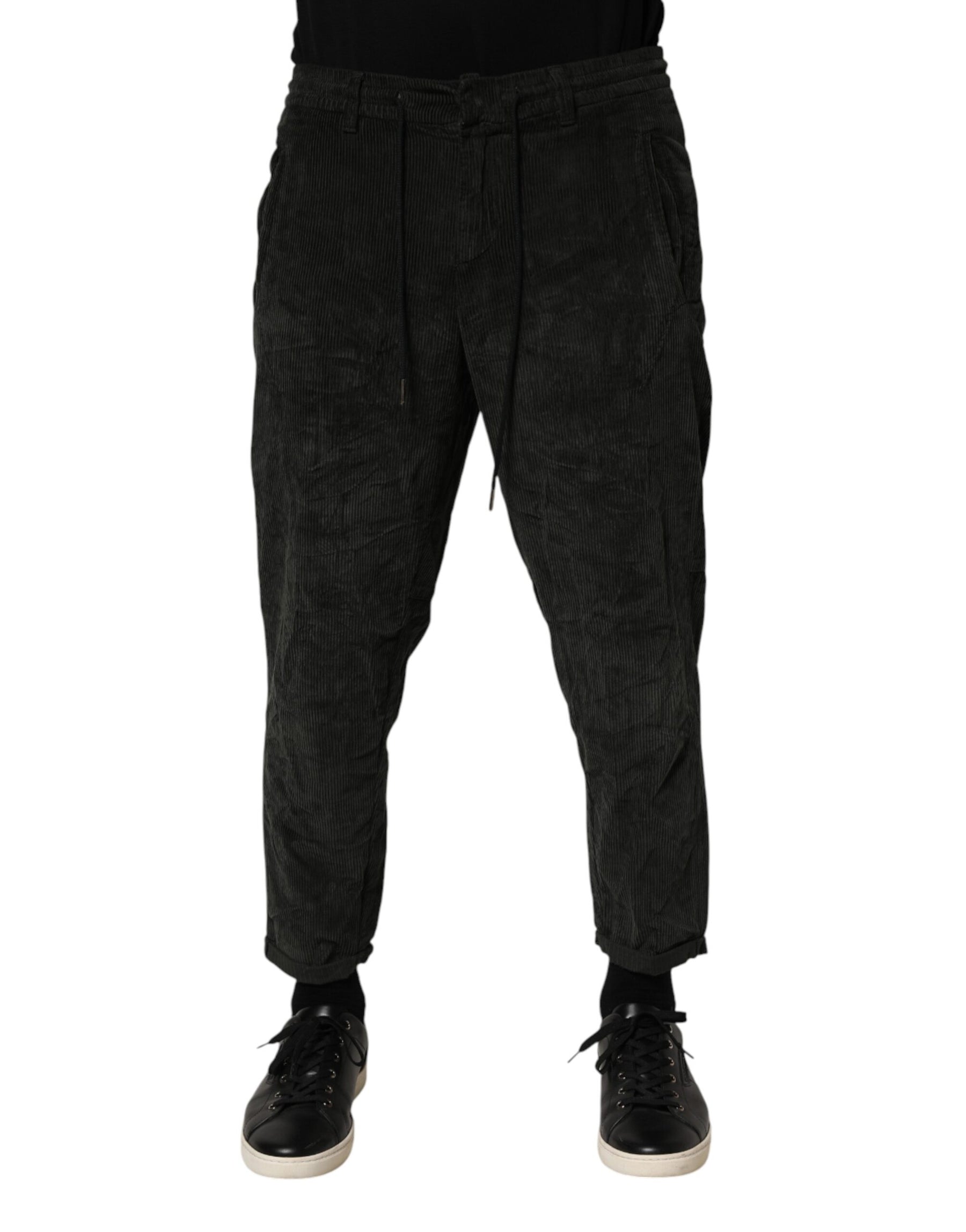 Dondup Black Mid Waist Cropped Corduroy Men Trouser Pants | Regal Royce