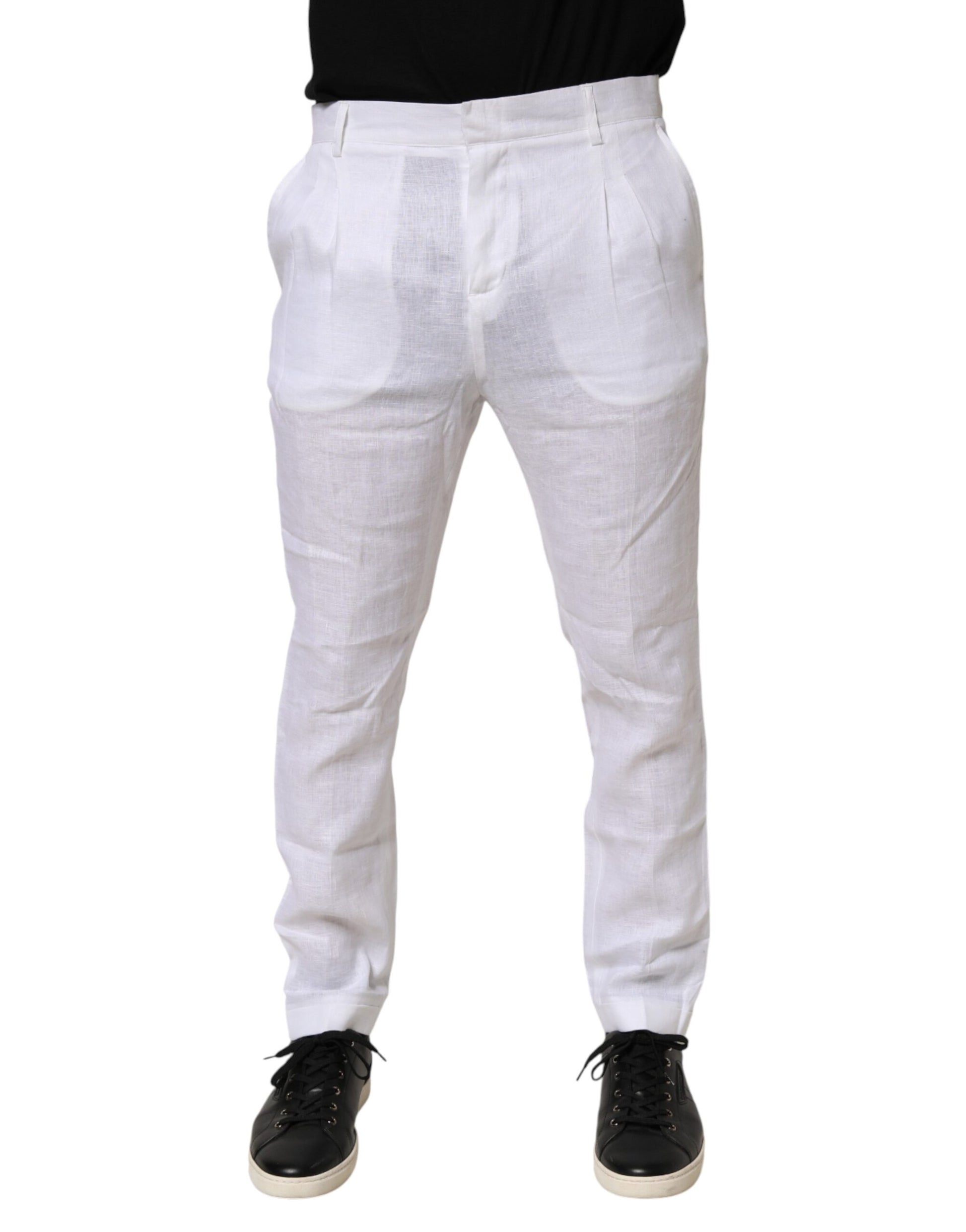 Daniele Alessandrini White Linen Formal Dress Trouser Pants