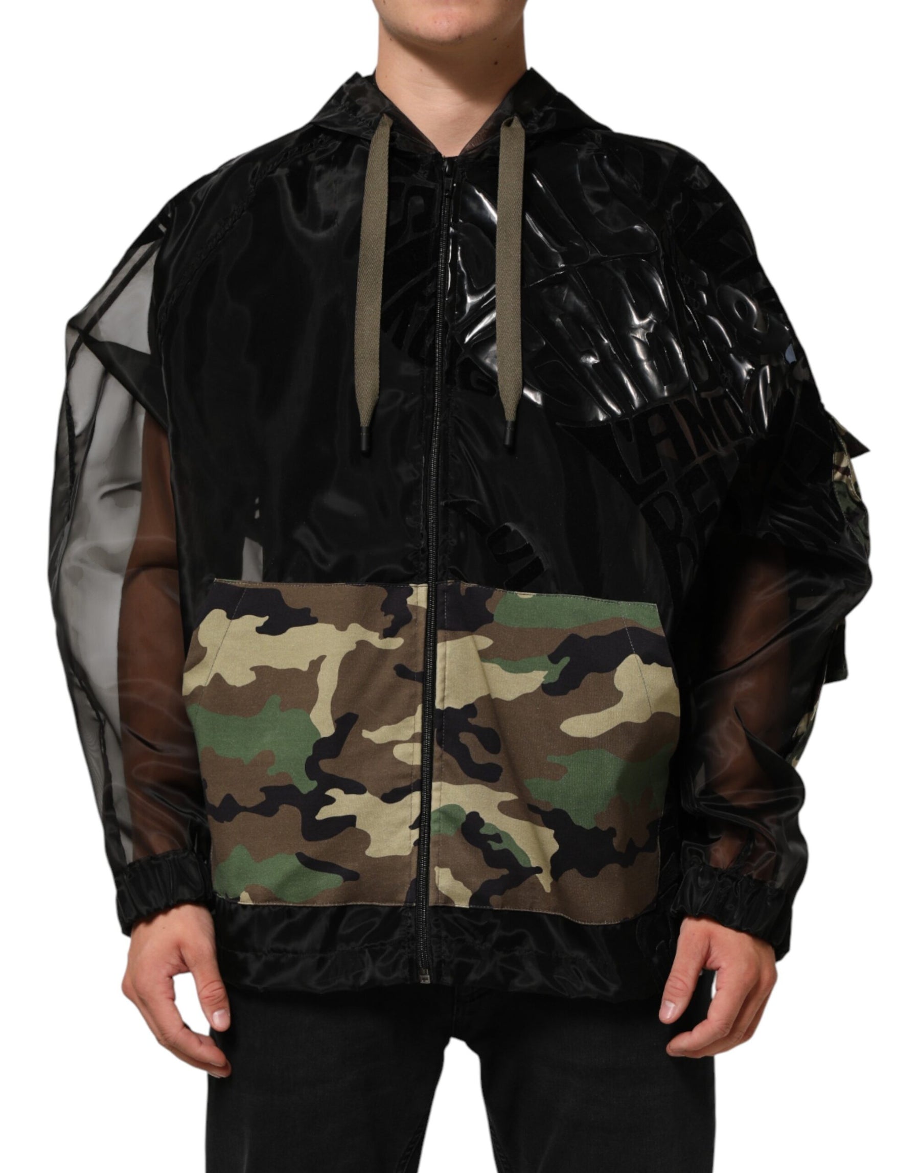 Dolce & Gabbana Black Camouflage Hooded Men Full Zip Sweater | Regal Royce