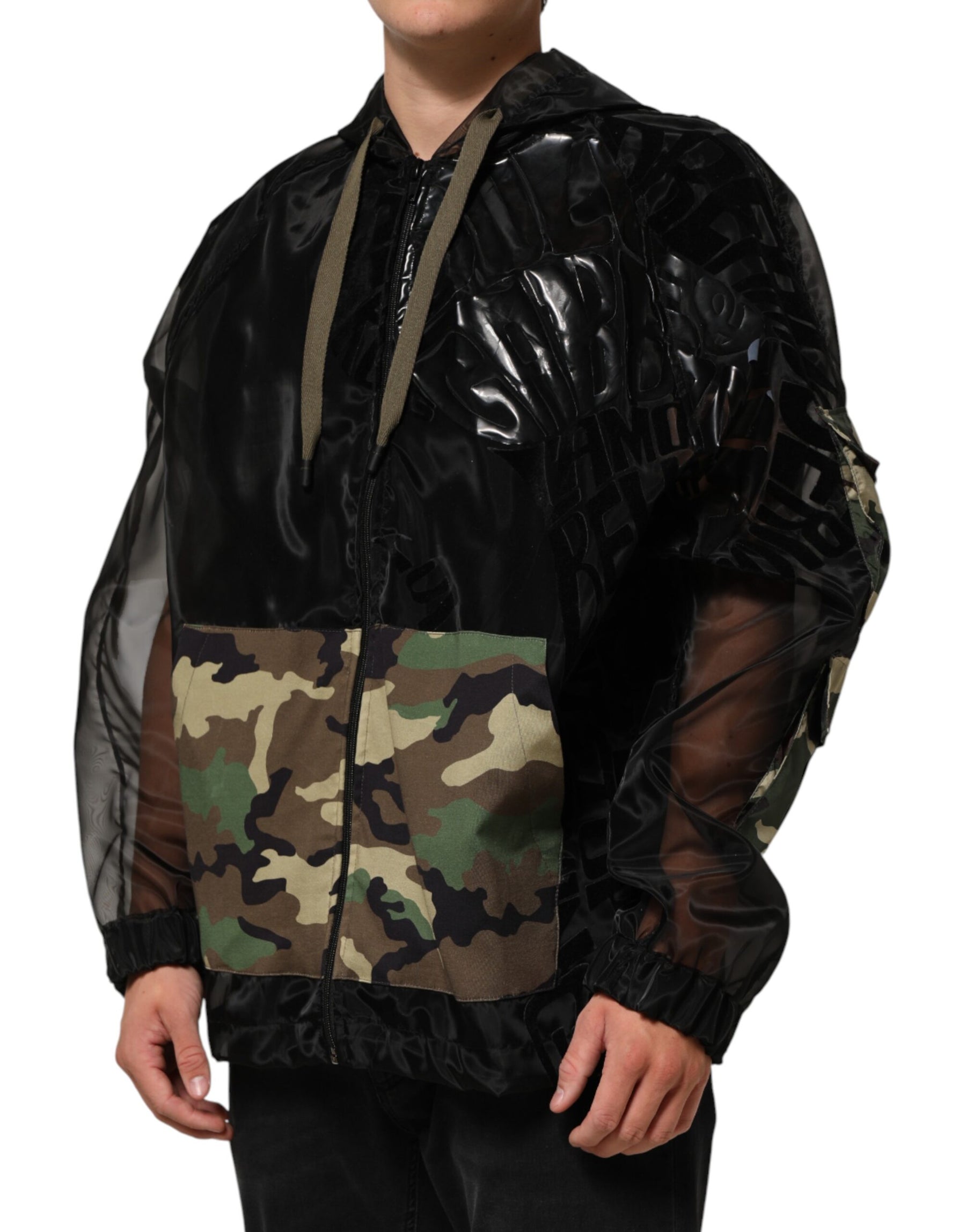 Dolce & Gabbana Black Camouflage Hooded Men Full Zip Sweater | Regal Royce