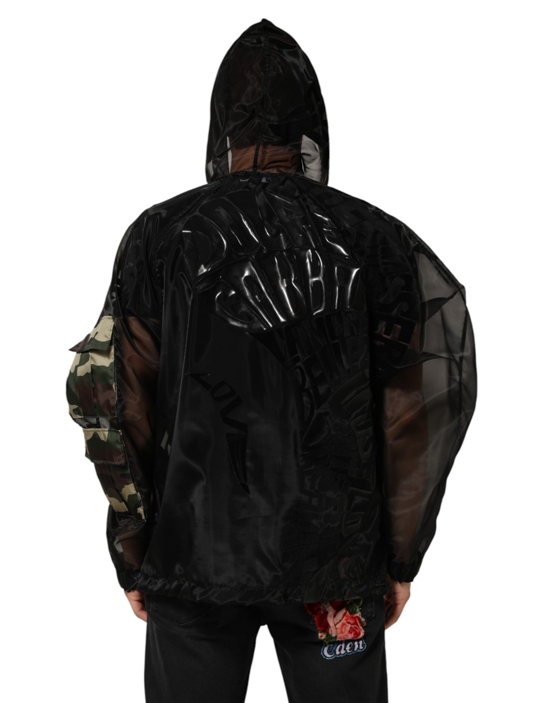 Dolce & Gabbana Black Camouflage Hooded Men Full Zip Sweater | Regal Royce