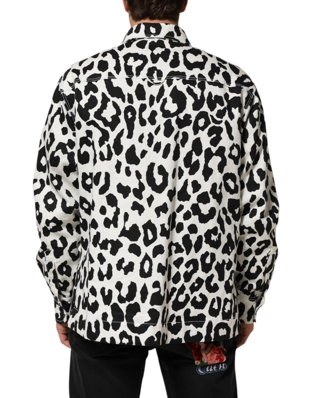 Dolce & Gabbana Black White Leopard Denim Blouson Sweater