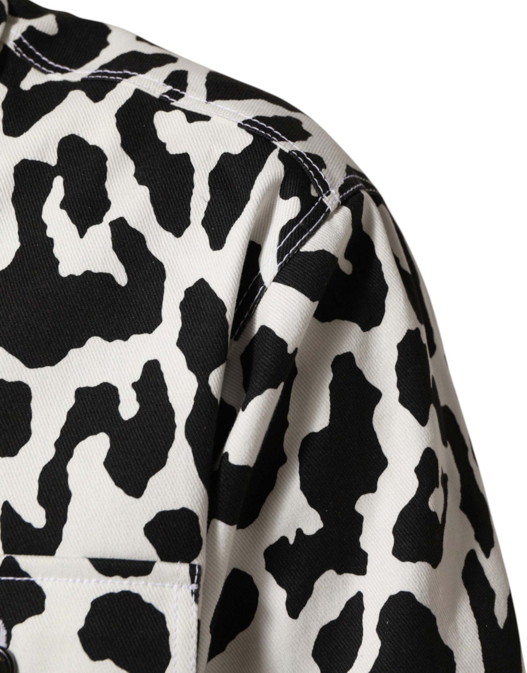 Dolce & Gabbana Black White Leopard Denim Blouson Sweater | Regal Royce