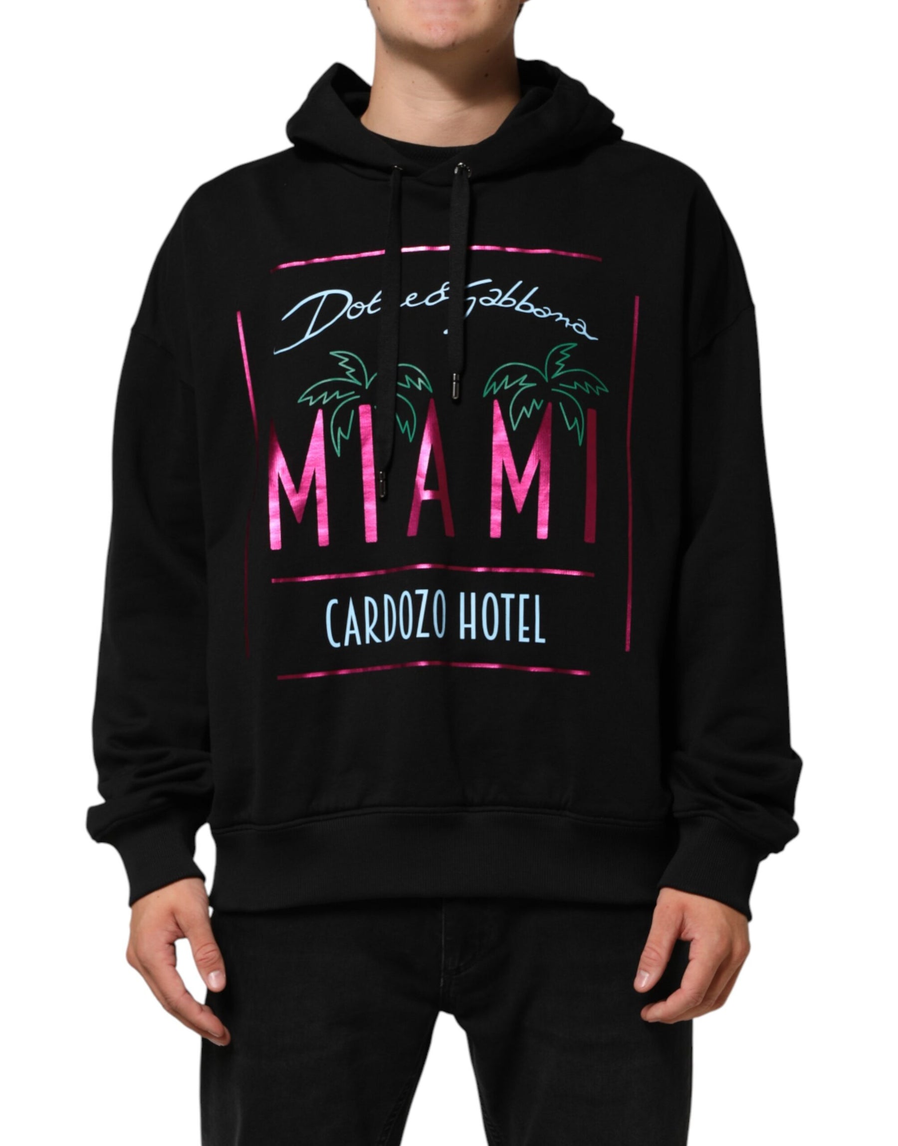 Dolce & Gabbana Black Printed Hooded Men Sweatshirt Sweater | Regal Royce