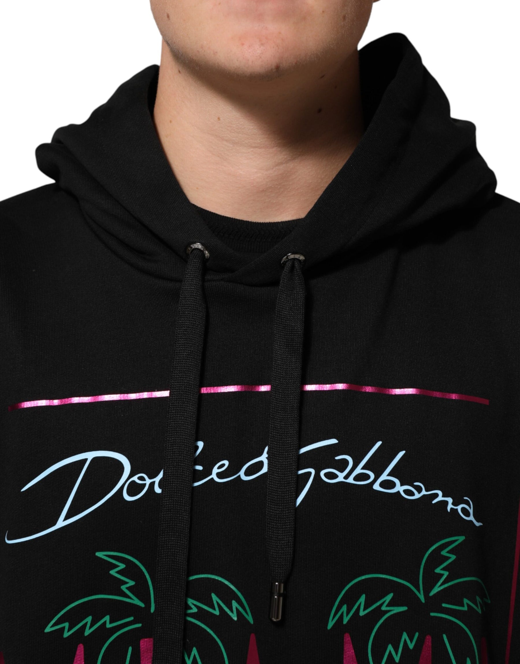 Dolce & Gabbana Black Printed Hooded Men Sweatshirt Sweater | Regal Royce