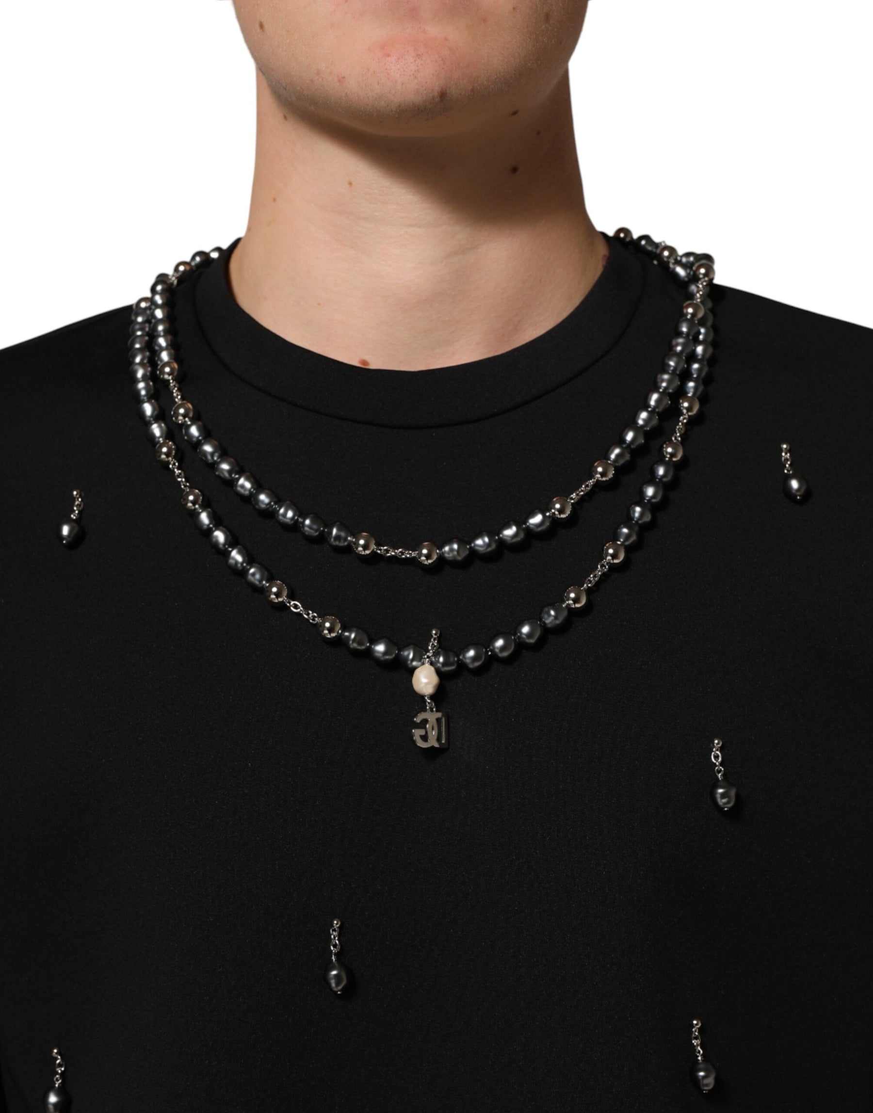 Dolce & Gabbana Black Polyester Necklace Embellished T-shirt | Regal Royce