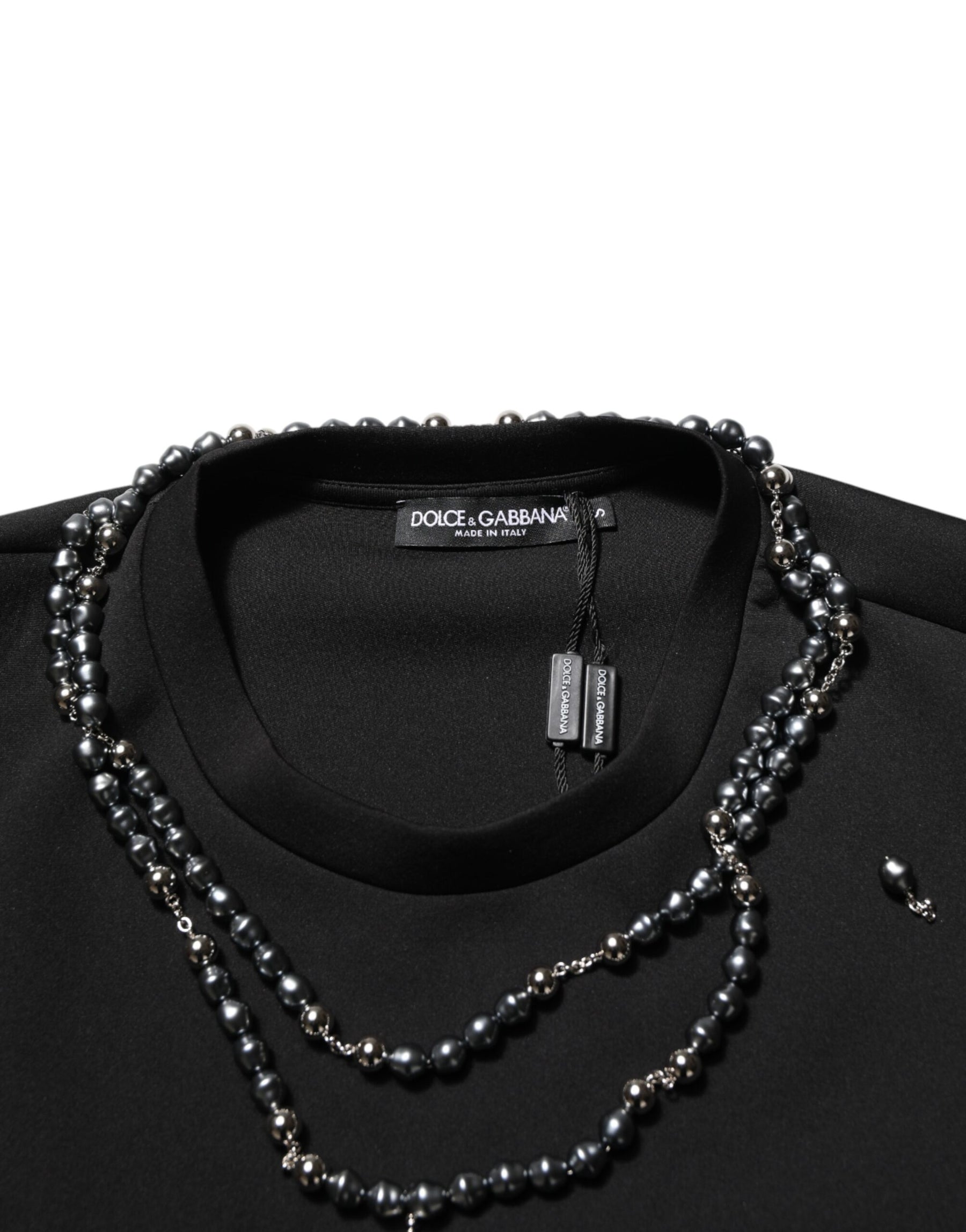 Dolce & Gabbana Black Polyester Necklace Embellished T-shirt | Regal Royce