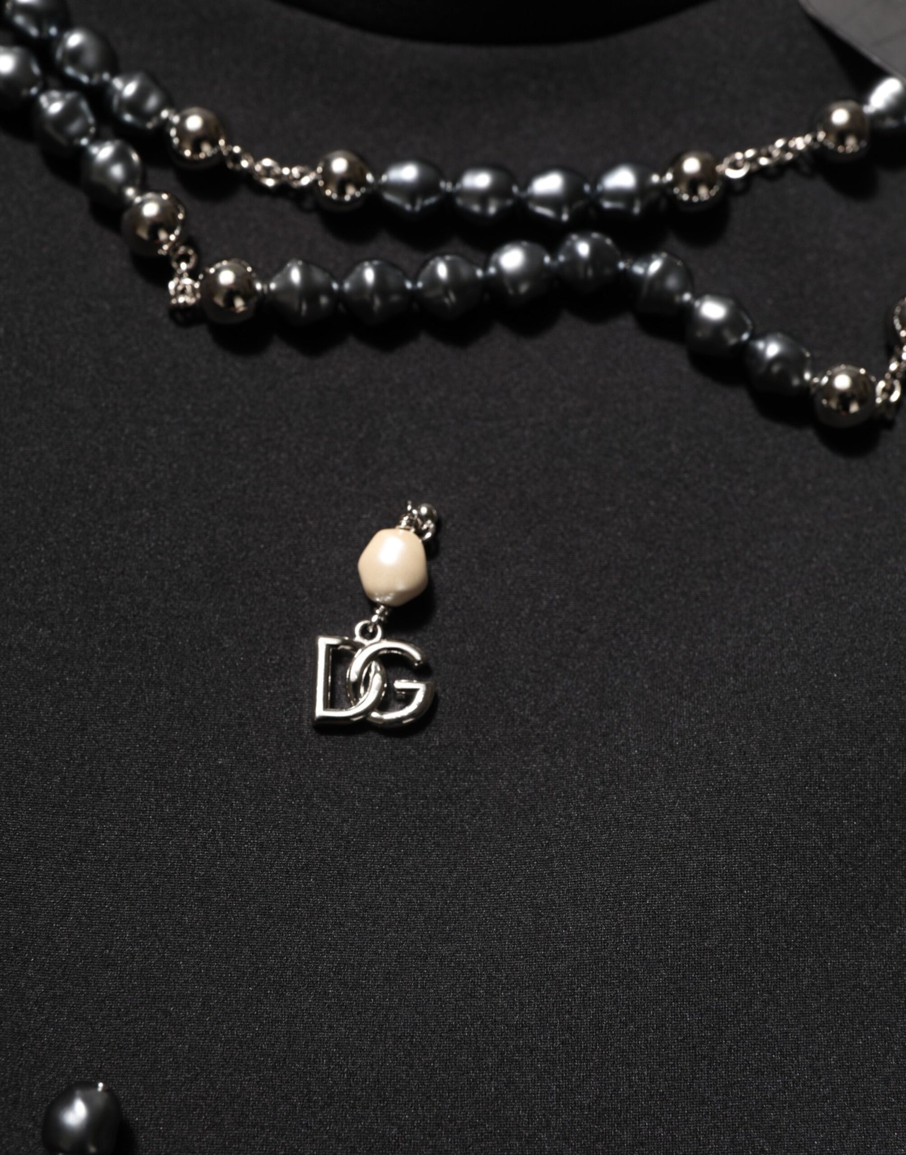 Dolce & Gabbana Black Polyester Necklace Embellished T-shirt | Regal Royce