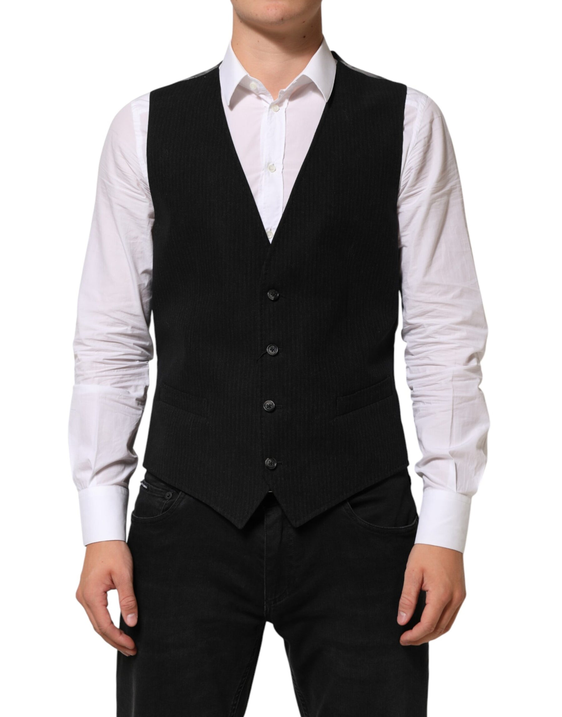 Dolce & Gabbana Black Cotton Waistcoat Dress Men Formal Vest | Regal Royce