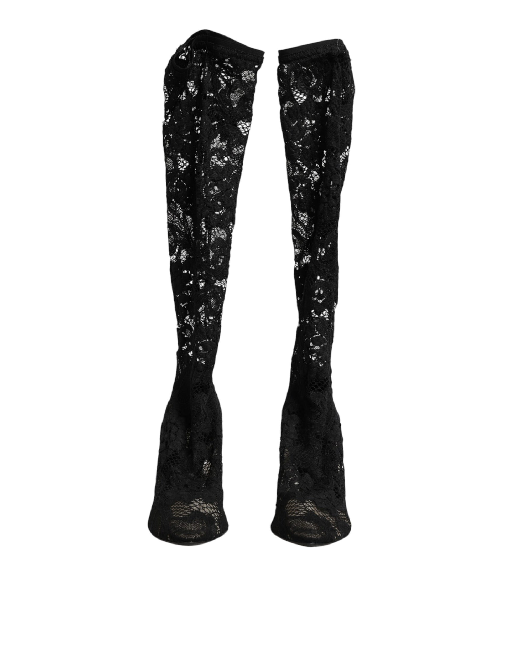 Dolce & Gabbana Black Pumps Taormina Lace Socks Boots Shoes