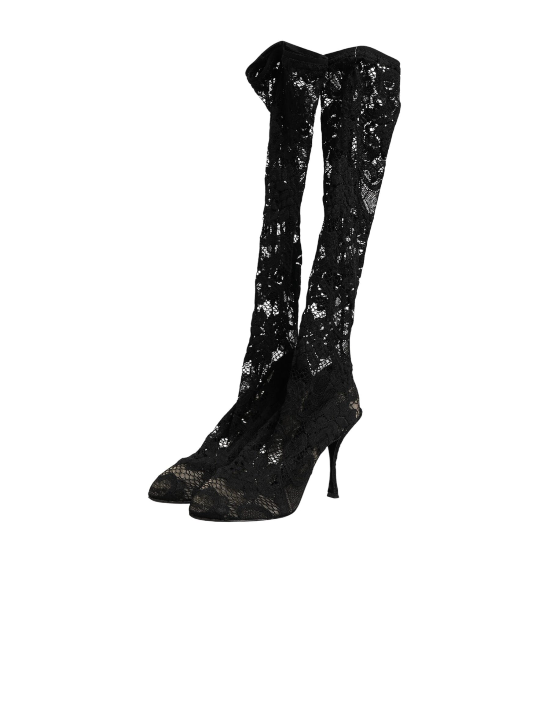 Dolce & Gabbana Black Pumps Taormina Lace Socks Boots Shoes | Regal Royce