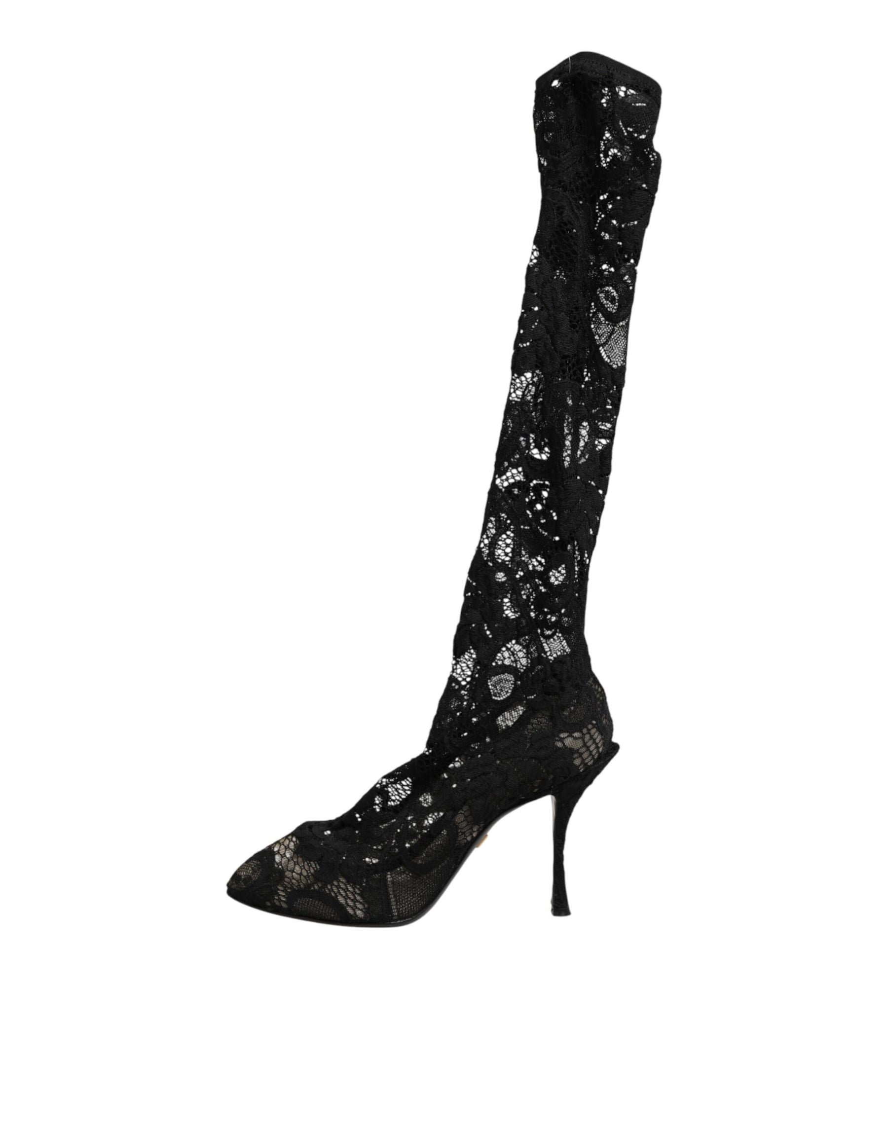 Dolce & Gabbana Black Pumps Taormina Lace Socks Boots Shoes | Regal Royce